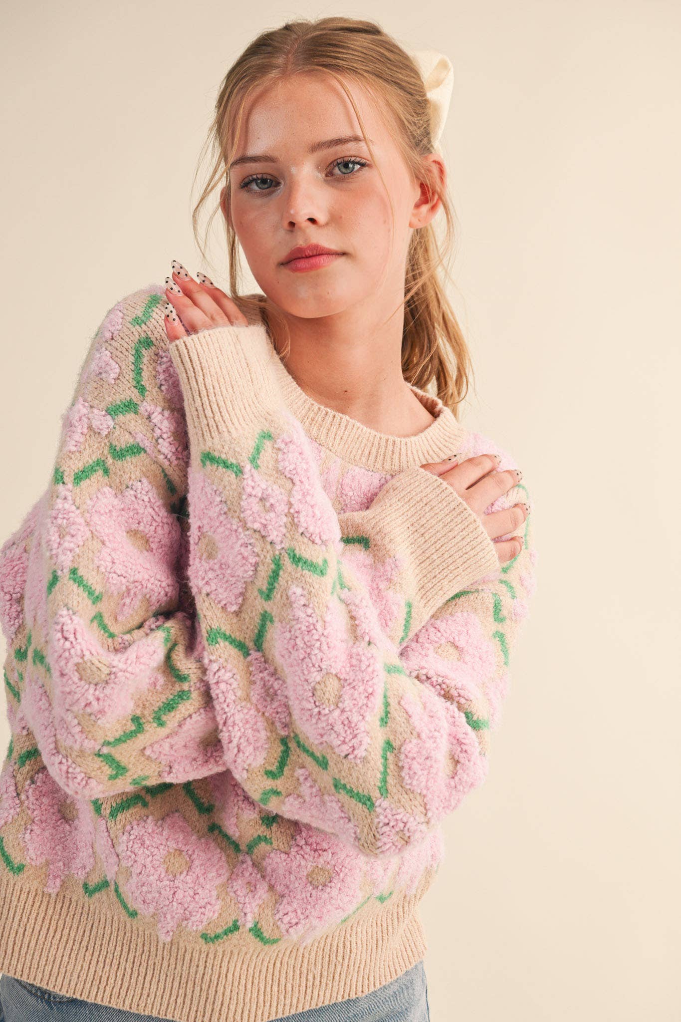 FUZZY TEXTURE FLORAL SWEATER MSW11198