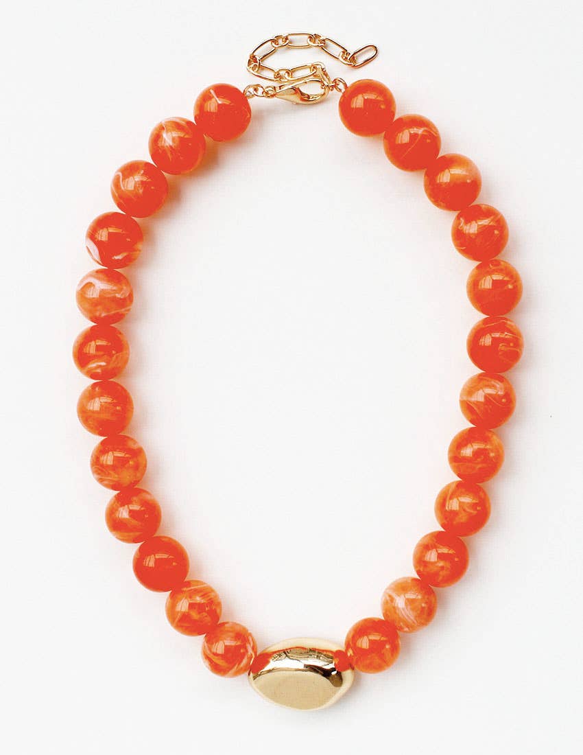 N25431 Gold Eye Accent Beaded Statement Necklace