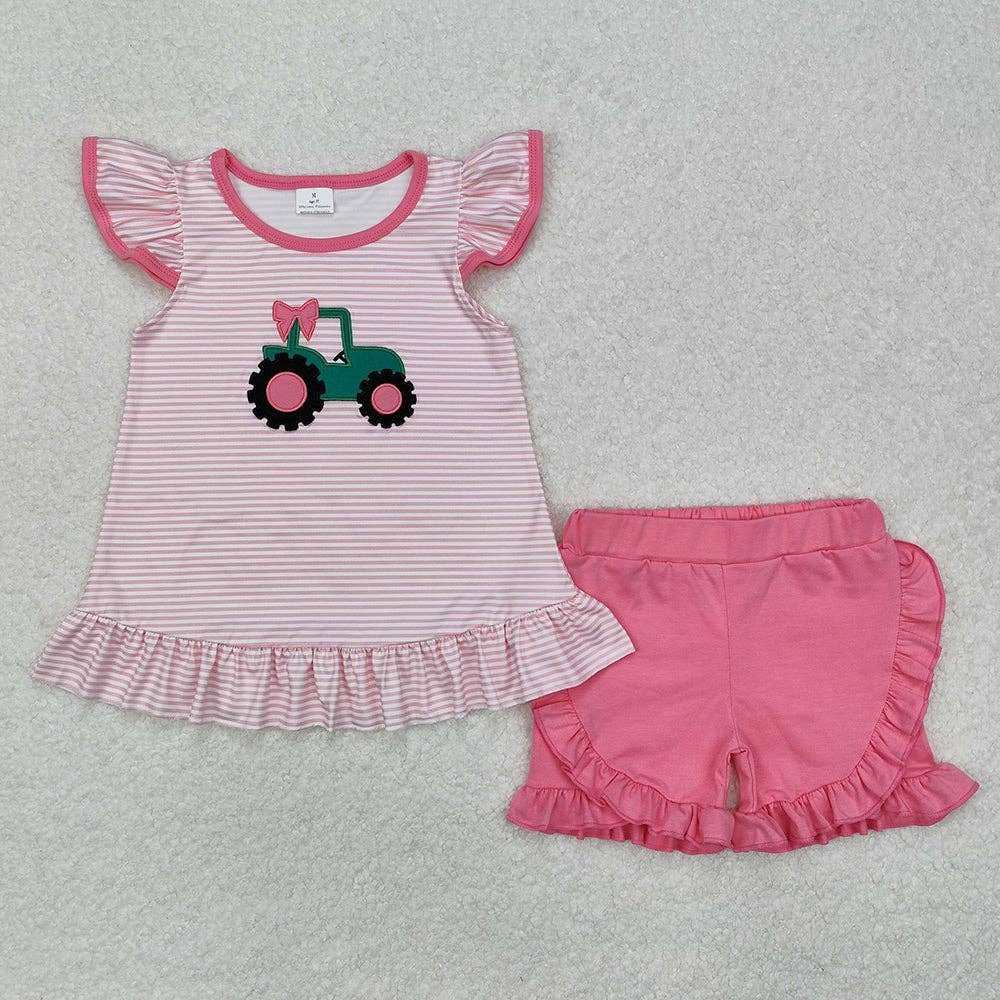 Sibling Boys Baby Girls Pink Truck Bow Tunic Shorts Clothes Sets