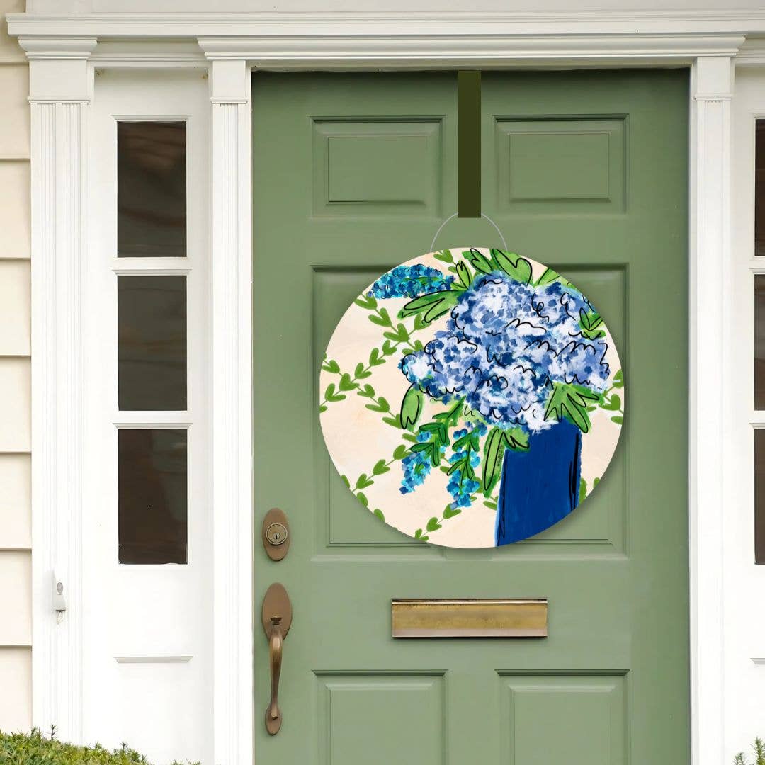 Blue Floral with Greenery Door Hanger