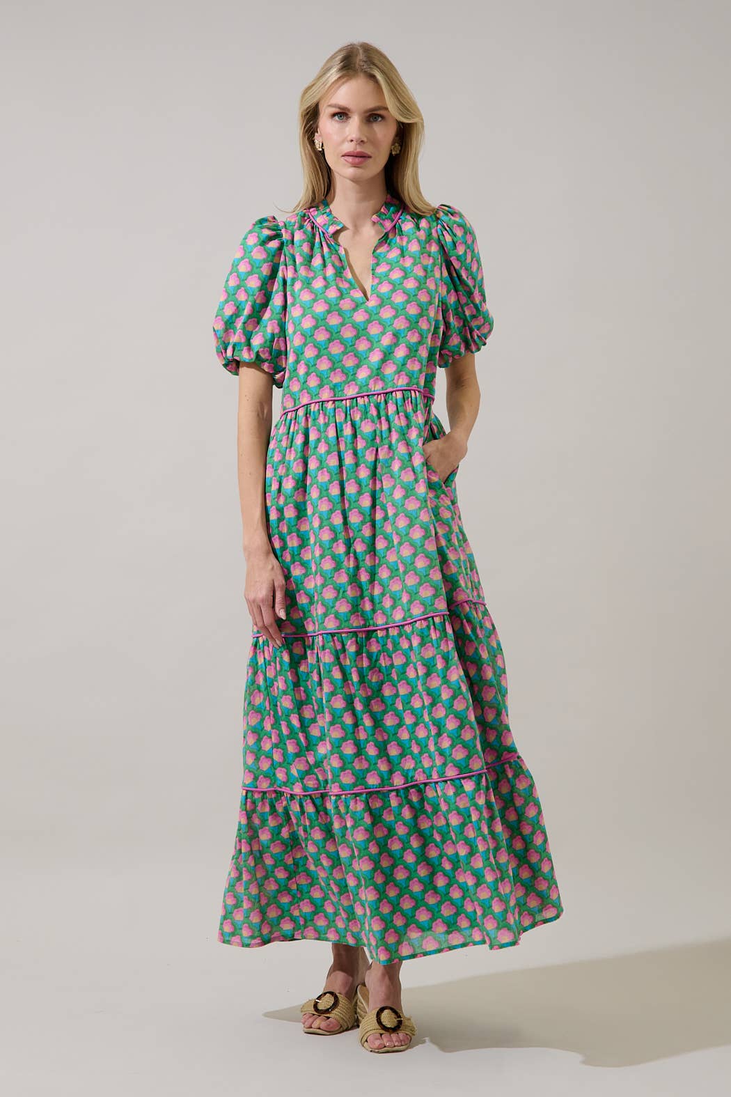Gercy Abstract Renley Tiered Maxi Dress