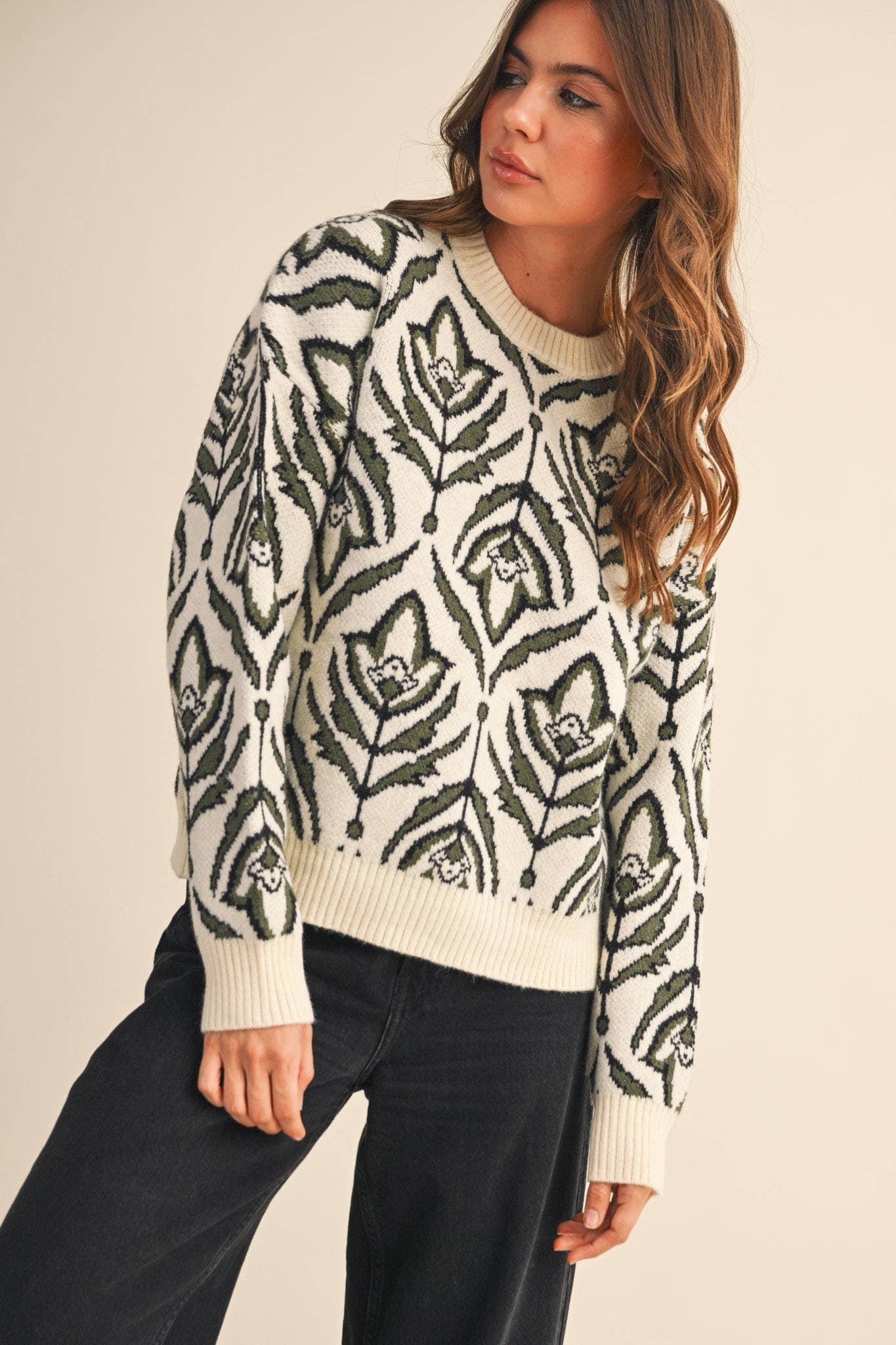 FLORAL PATTERN KNIT SWEATER MSW11095