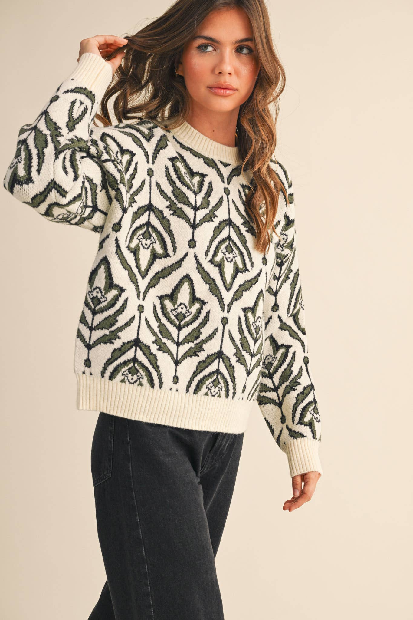 FLORAL PATTERN KNIT SWEATER MSW11095