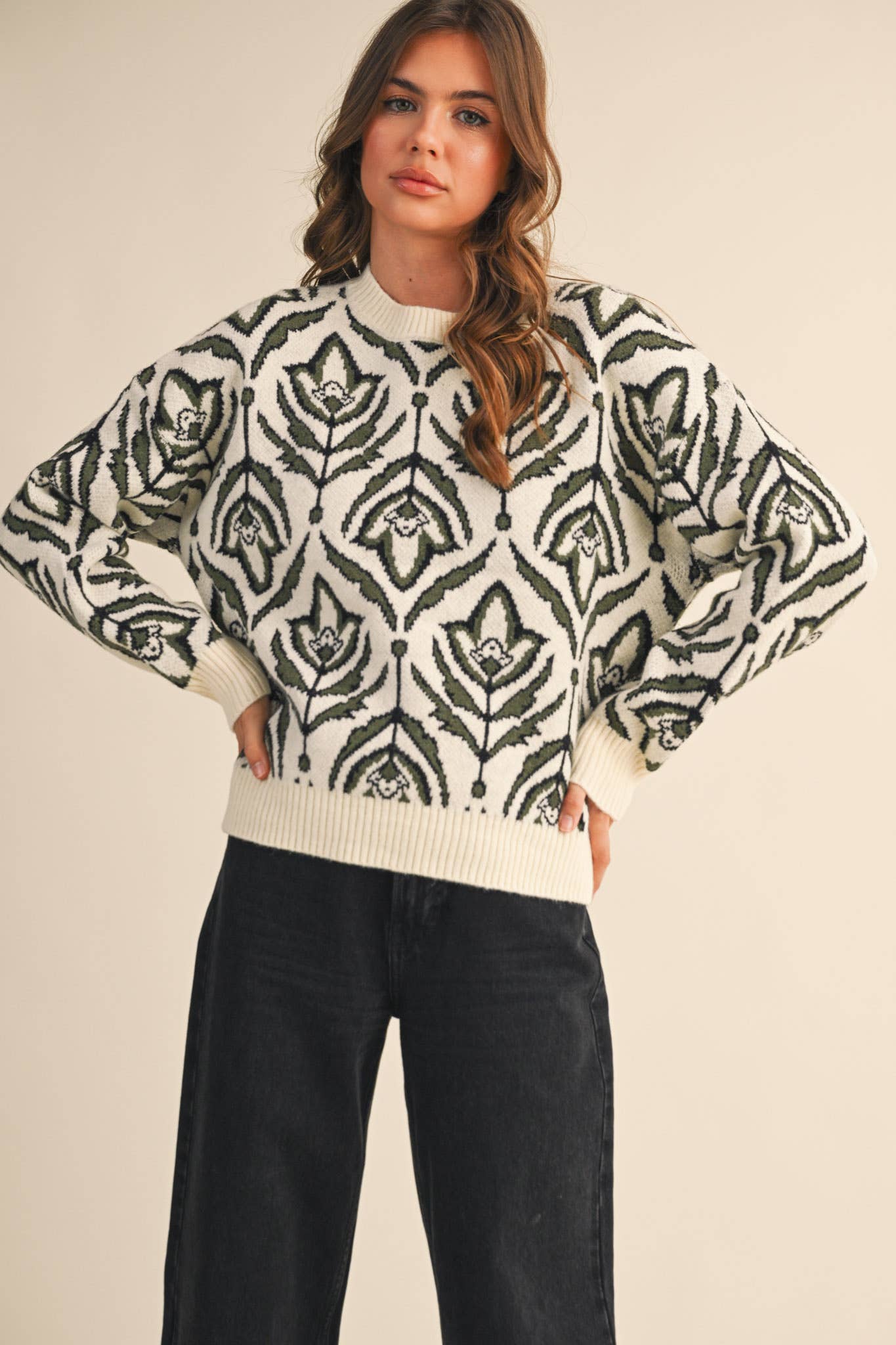 FLORAL PATTERN KNIT SWEATER MSW11095