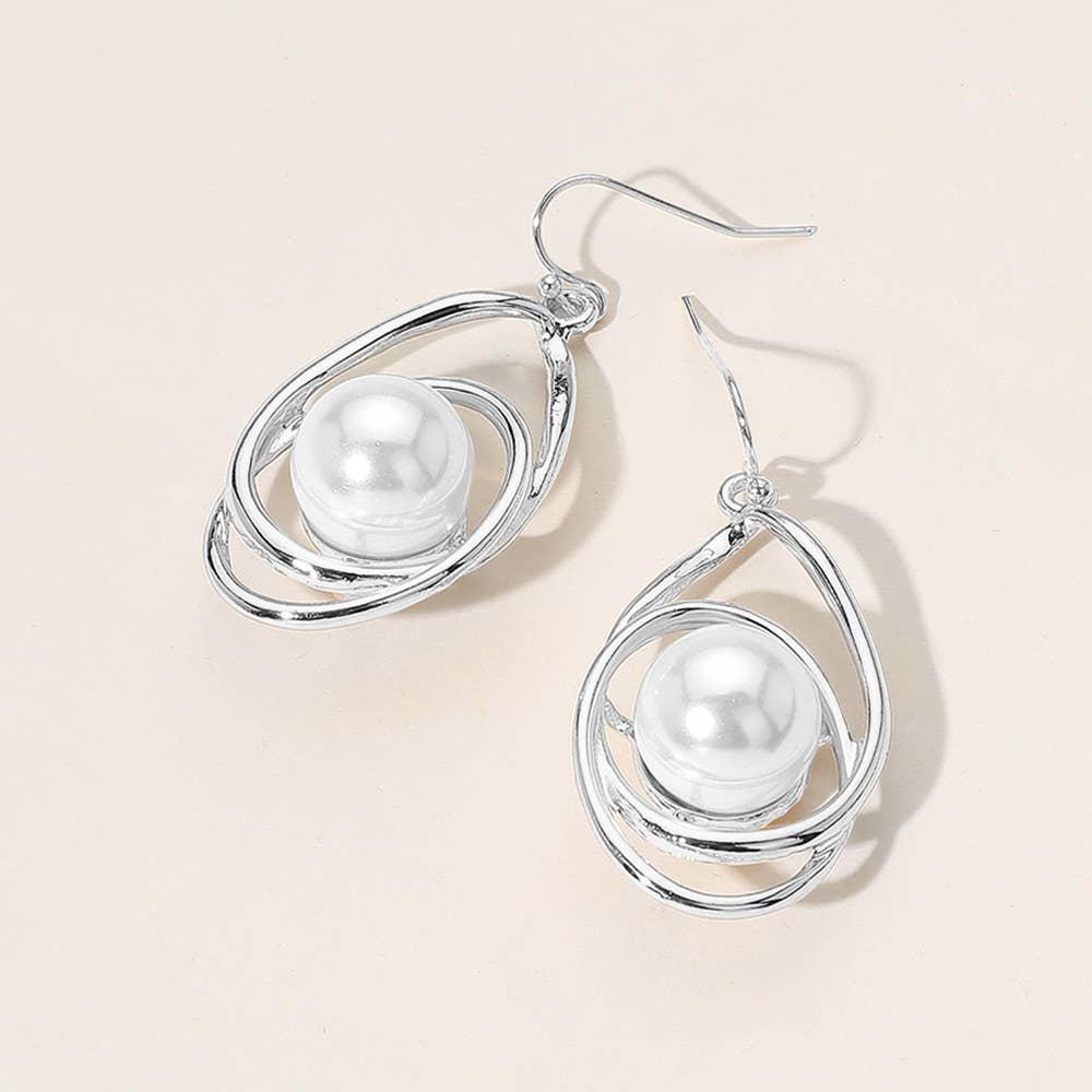 Pearl Pointed Twisted Open Teardrop Dangle Earrings