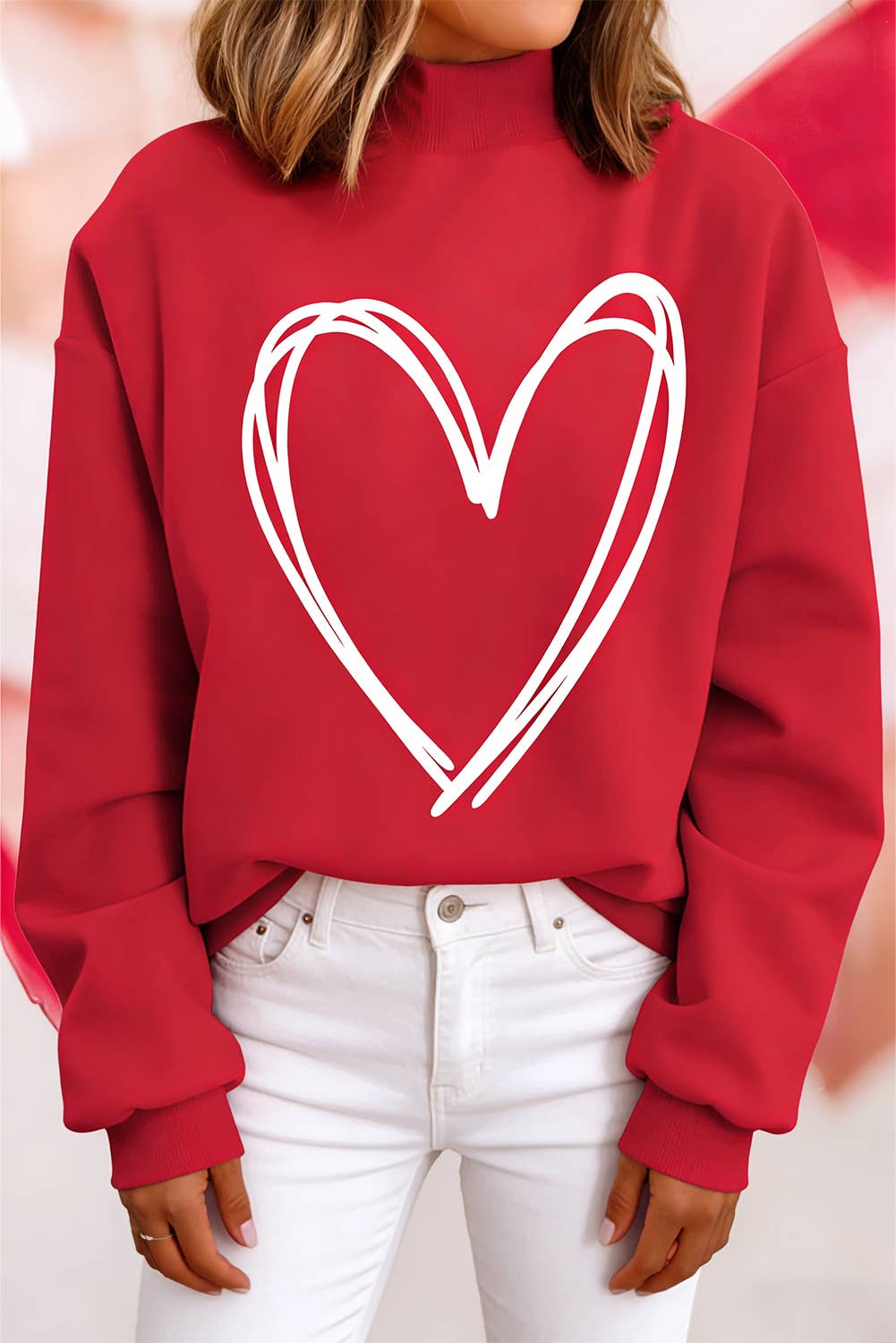 Reversible Valentine Drop Shoulder Mock Neck Sweatshirt