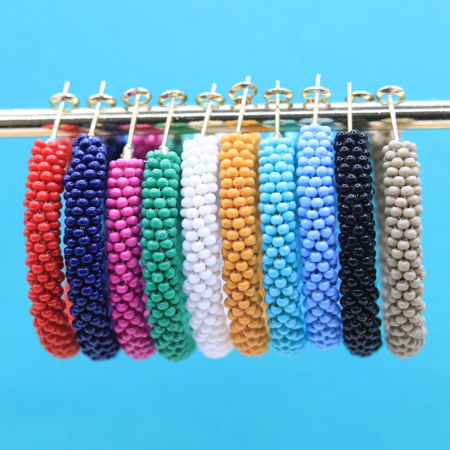 Custom Solid Beaded Hoop Earrings | Colored Hoop