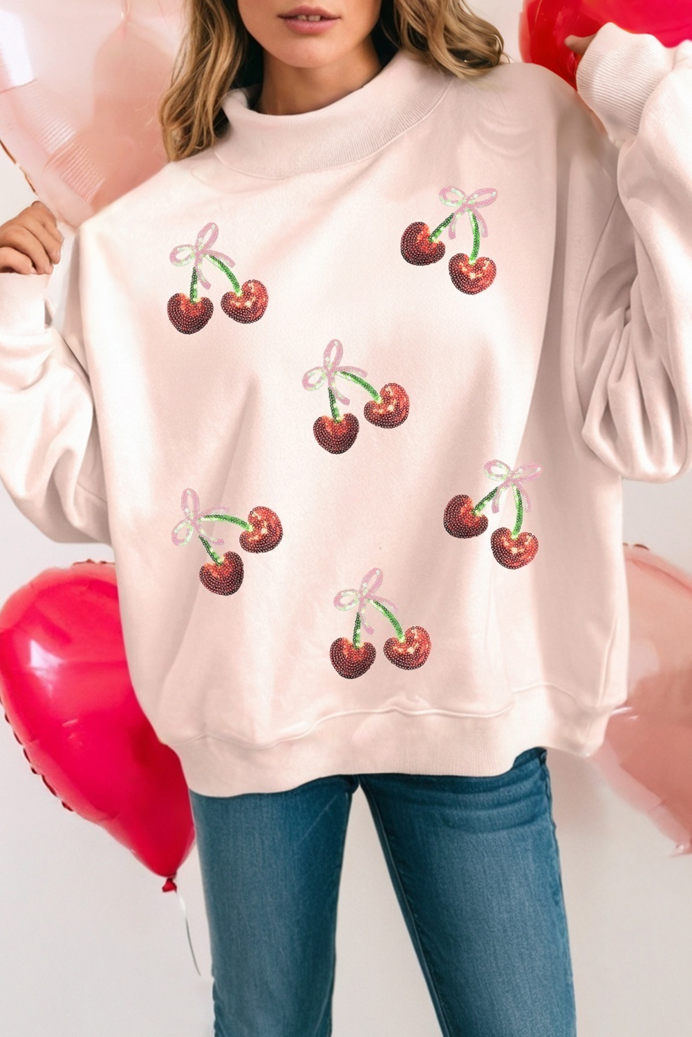 LDC Embroidered Mock Neck Valentines Day Sweatshirt
