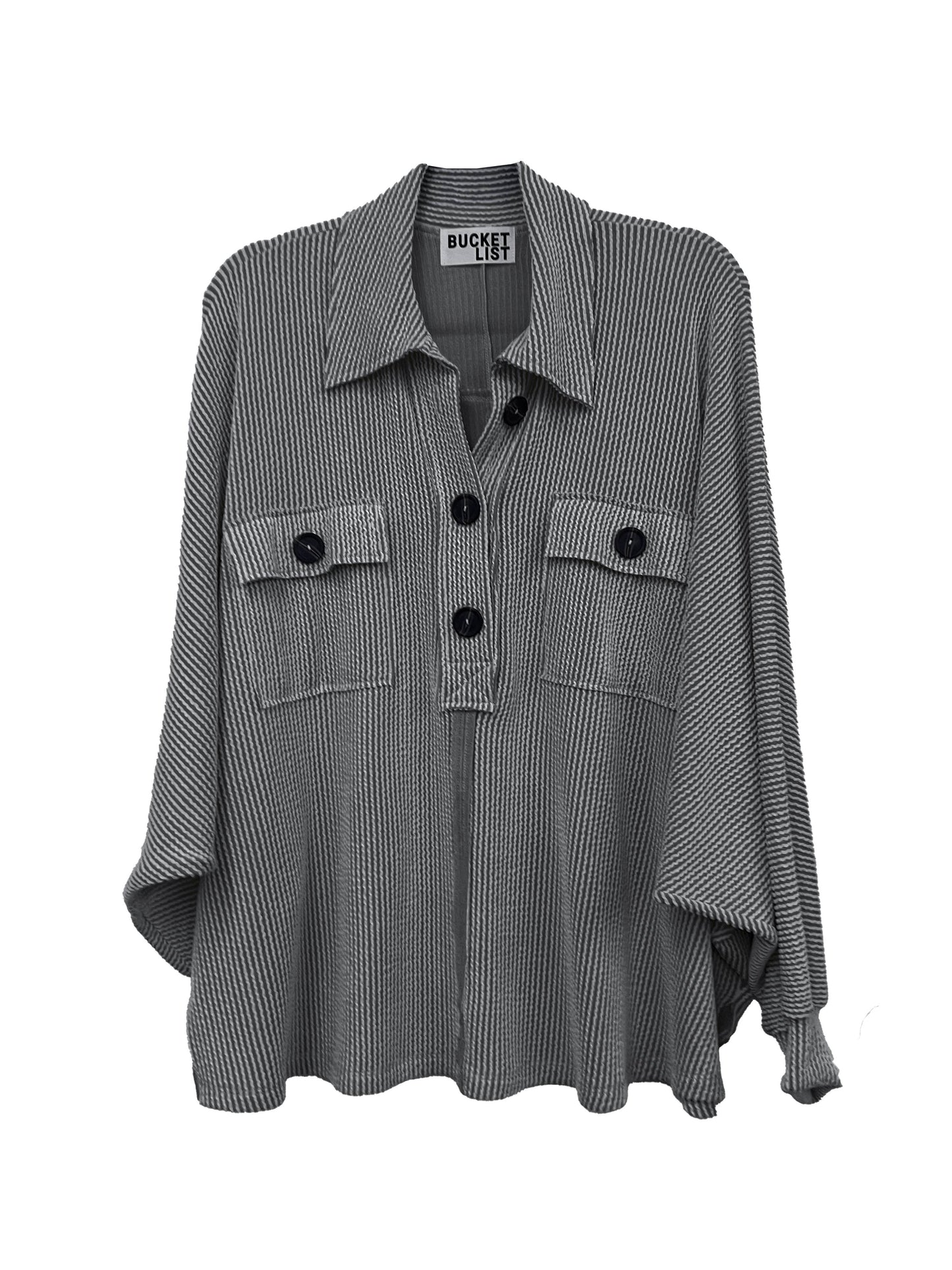 Solid Texture Knit Collared Loose Fit Top