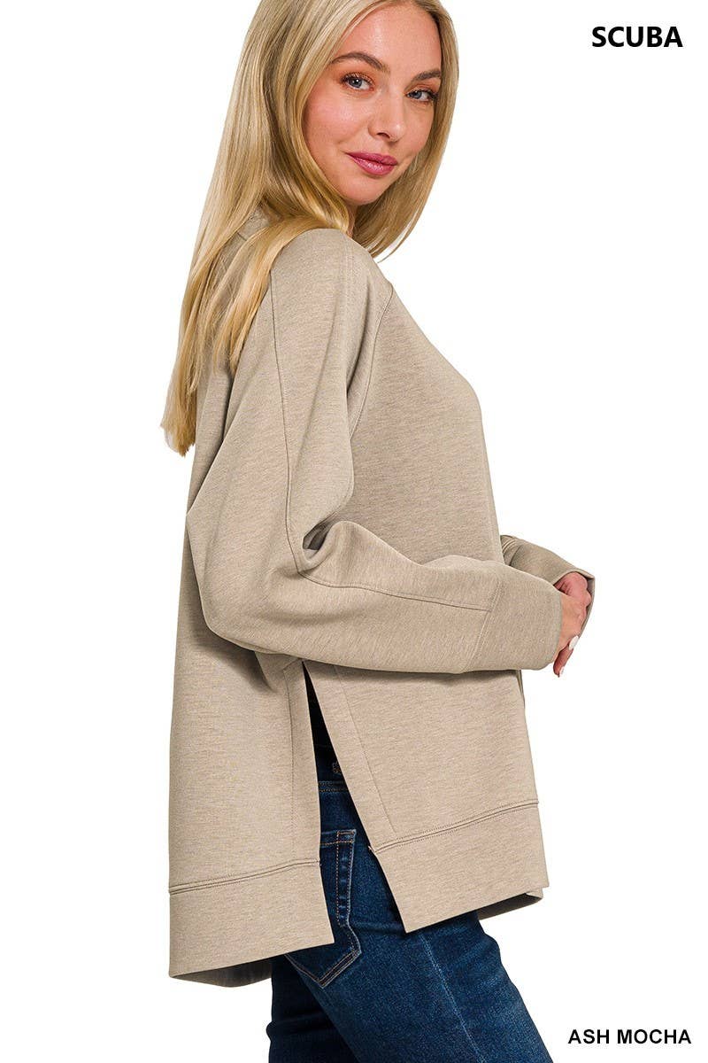Scuba Round Neck Pullover With Side Slits