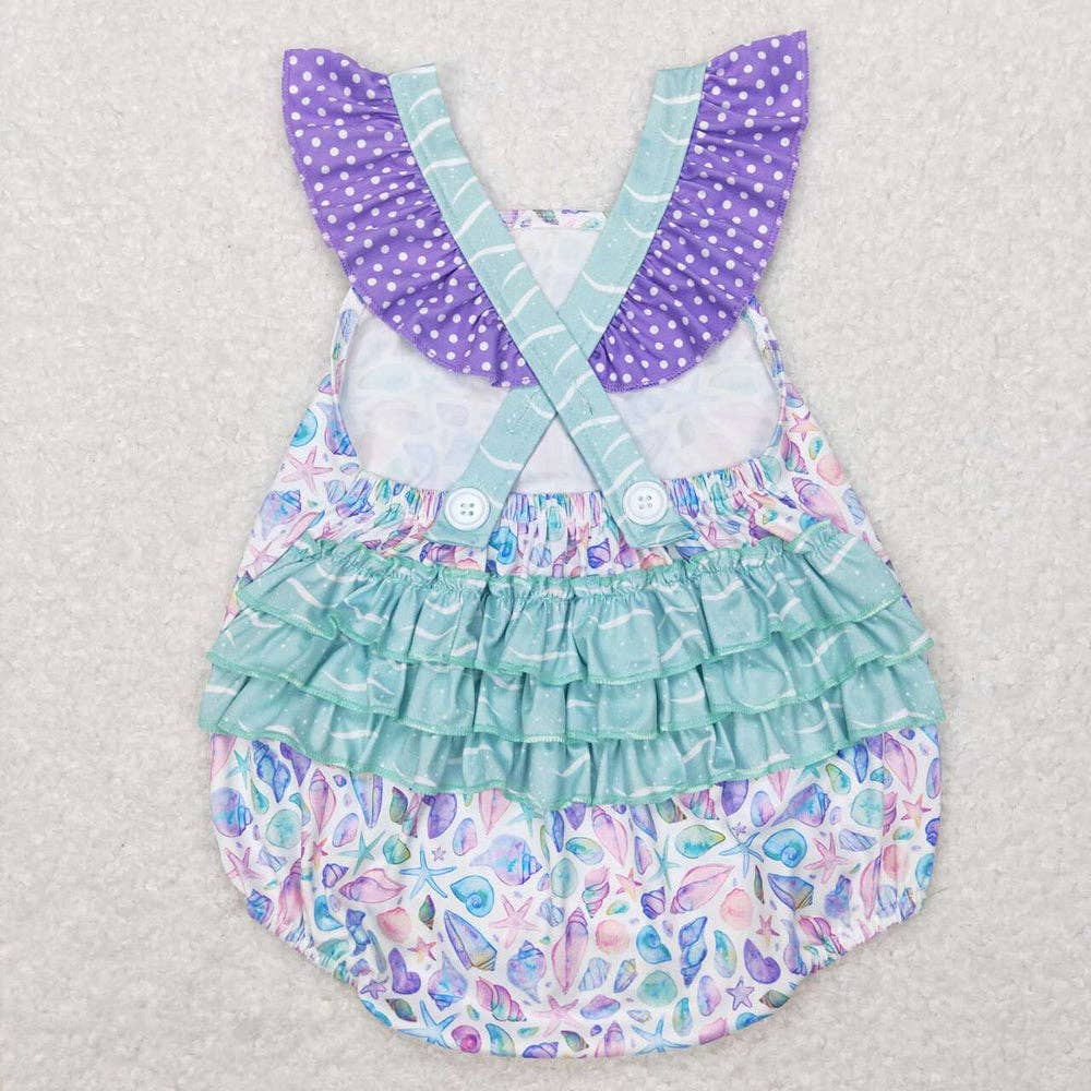 Baby Infant Girls Summer Sea Shell Ruffle Rompers