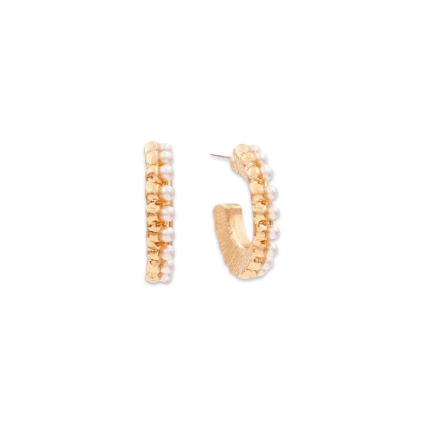 Pearl and Gold Huggie Hoop Earring| Minimalist Hoop Earring