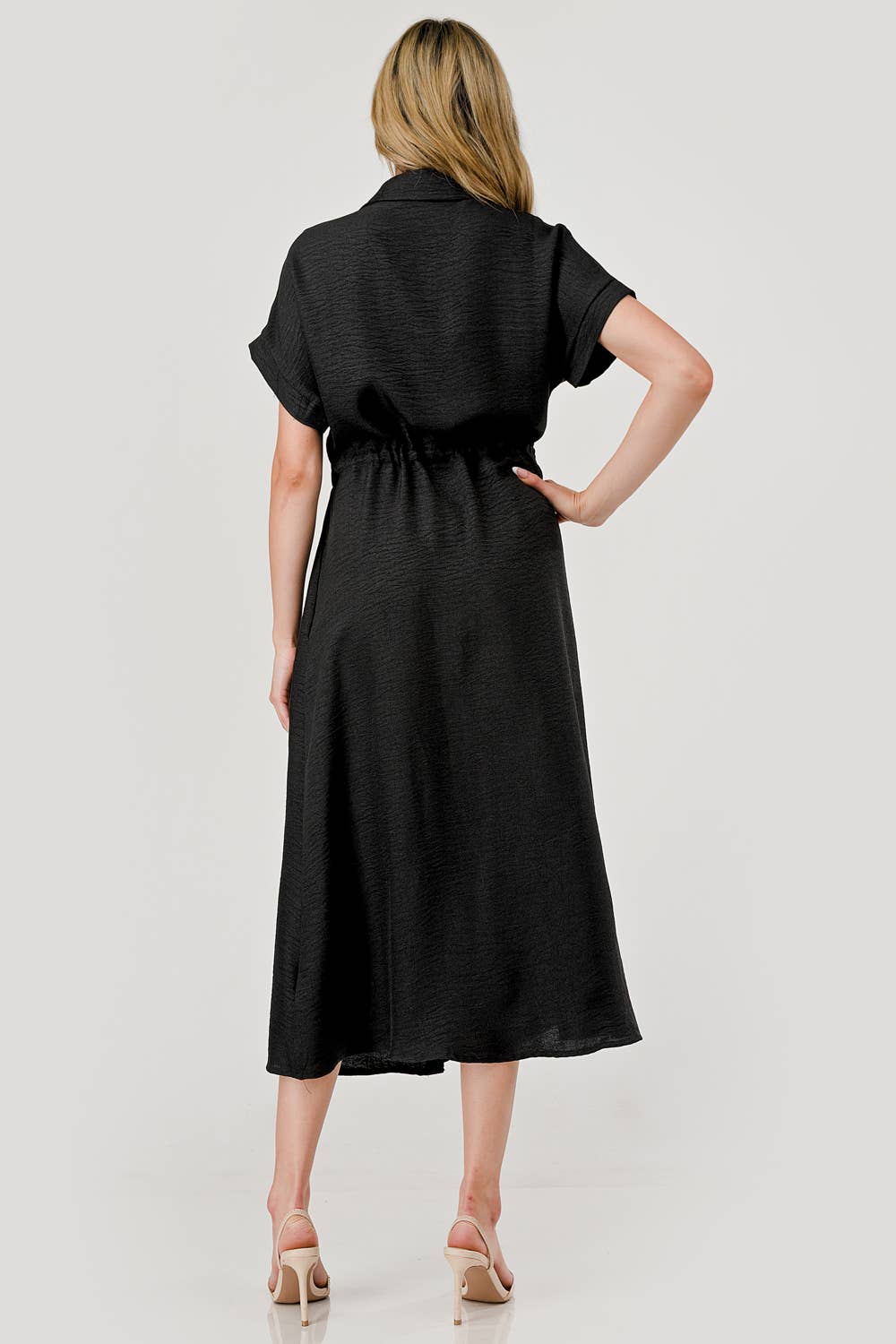 Sofia Drawstring Midi Game Day Dress Black Mbd 9751