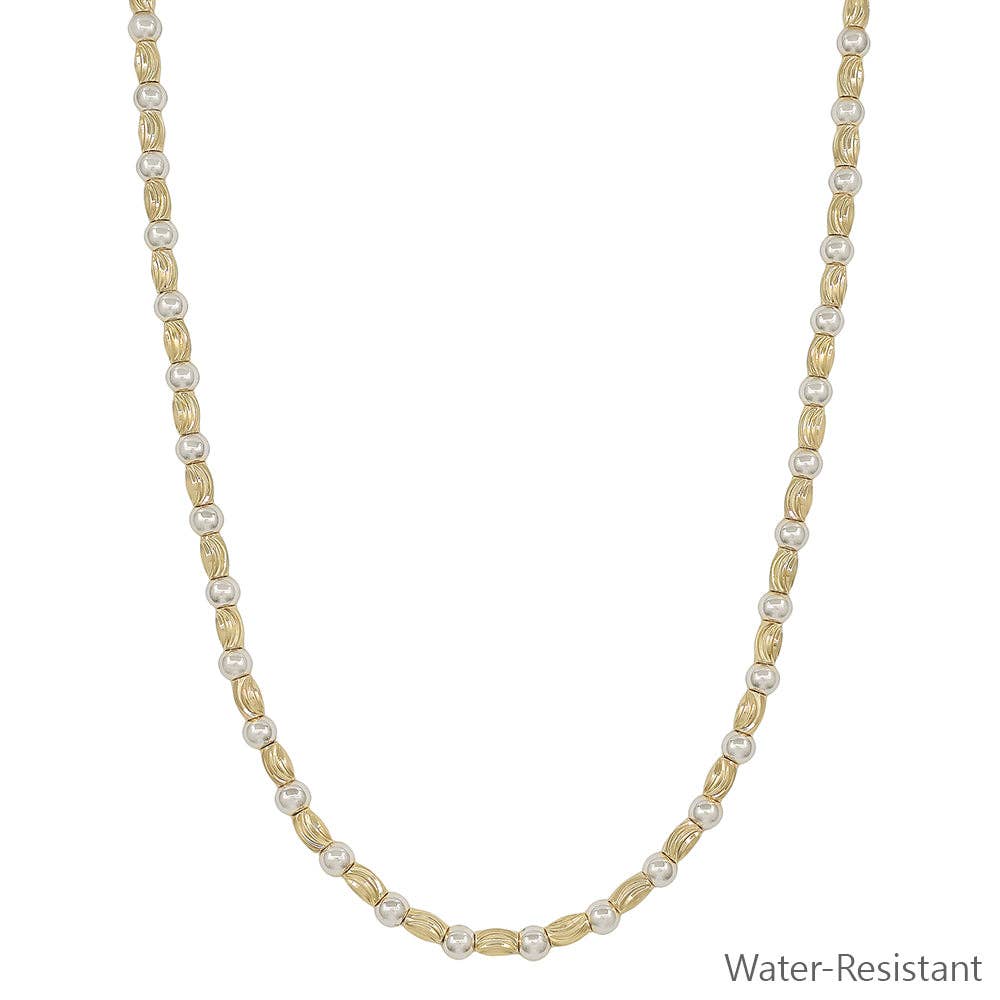 Gold and Silver Textured Oval and Gold Beaded 16"-18" Necklace