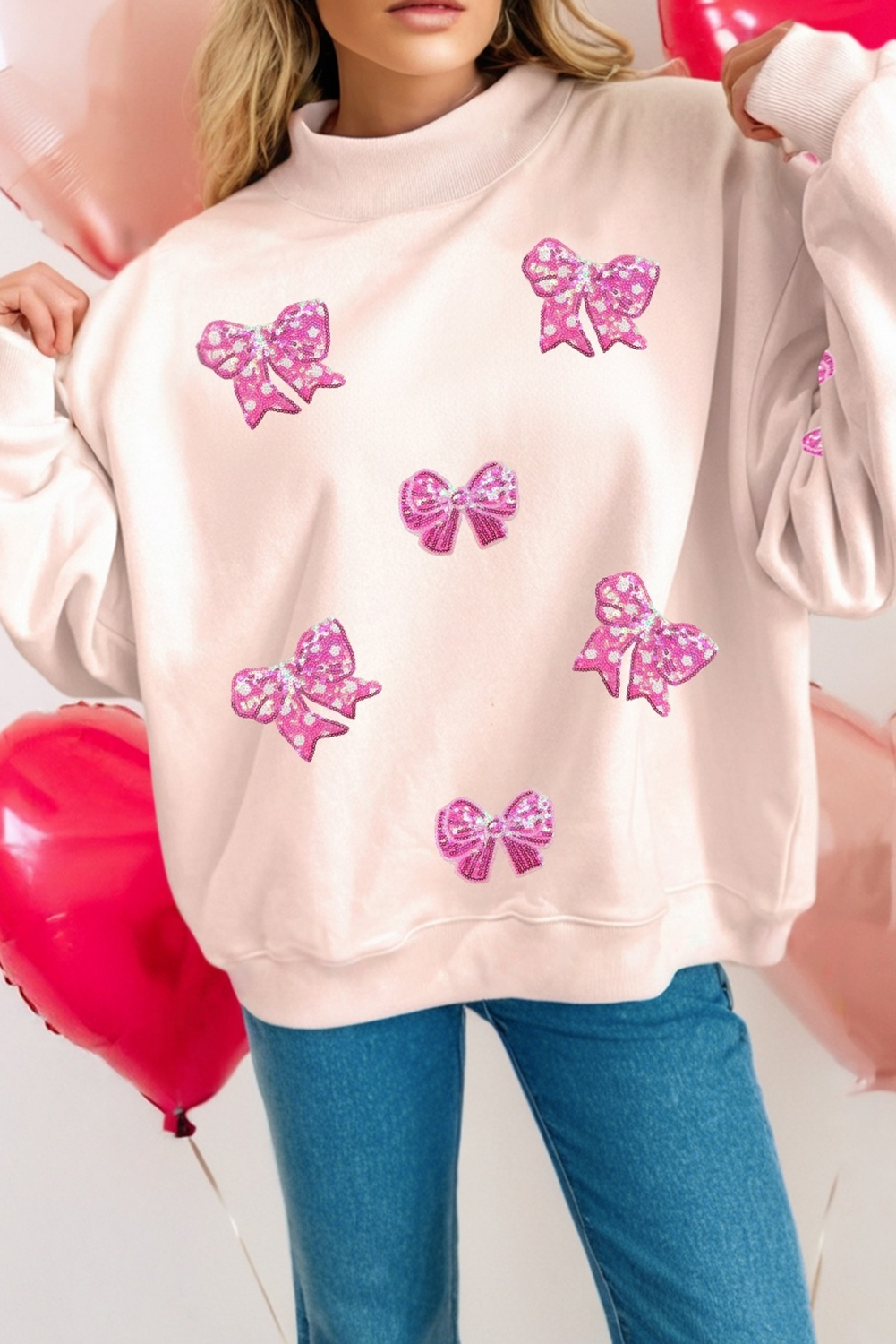 LDC Embroidered Mock Neck Valentines Day Sweatshirt