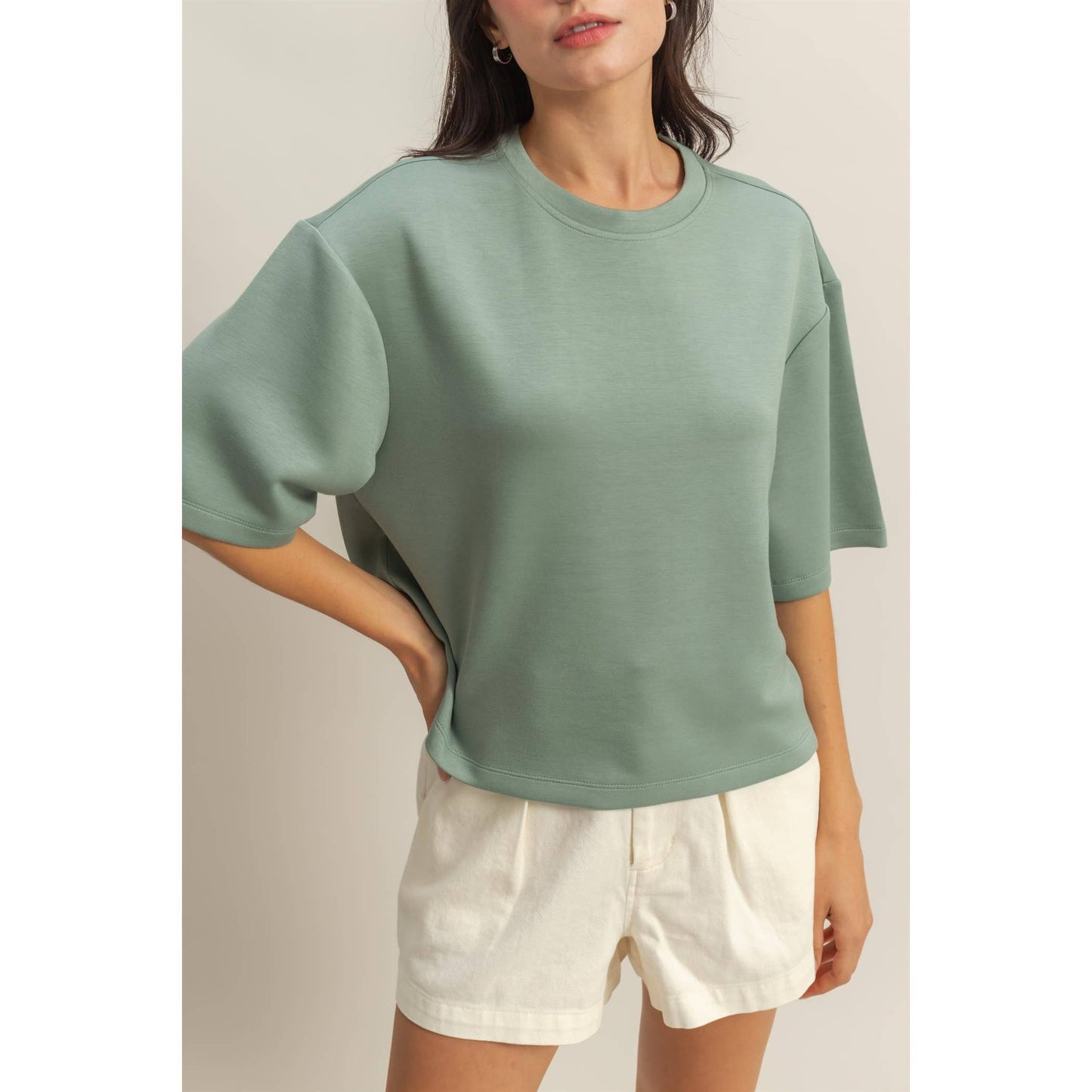 Double Knit Drop Shoulder Everyday Basic Top