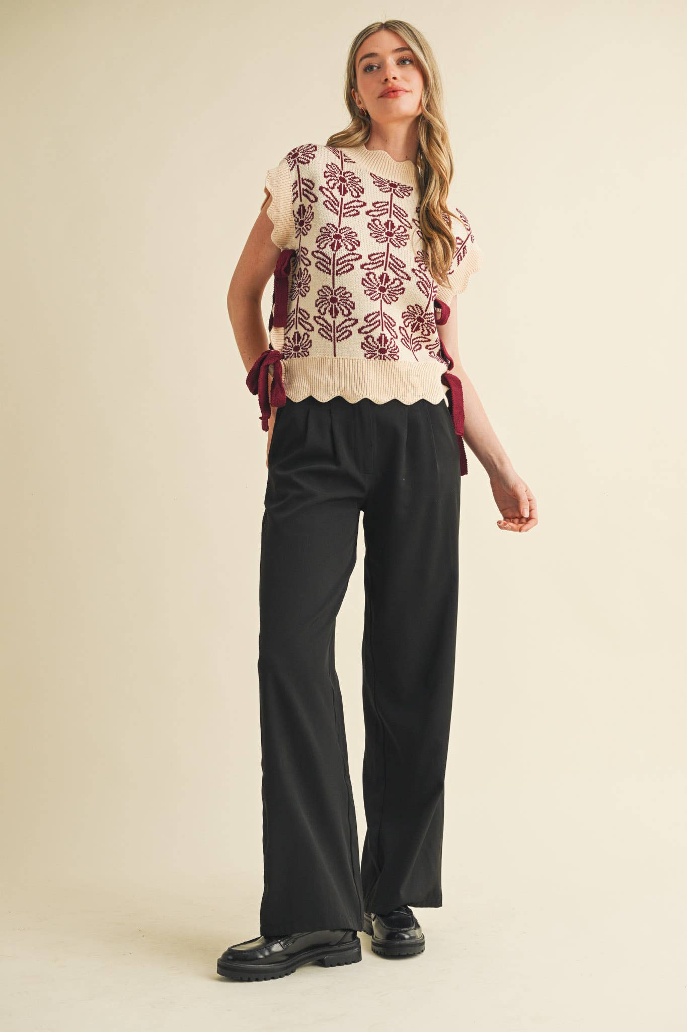 MOCK NECK FLORAL SWEATER VEST MSW10743