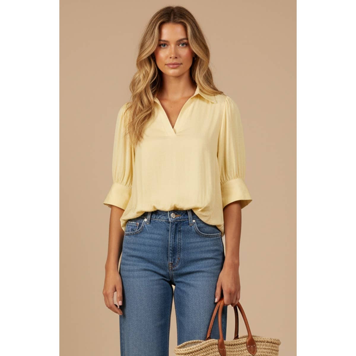 Half Sleeve Hi-lo Bubble Hem Blouse