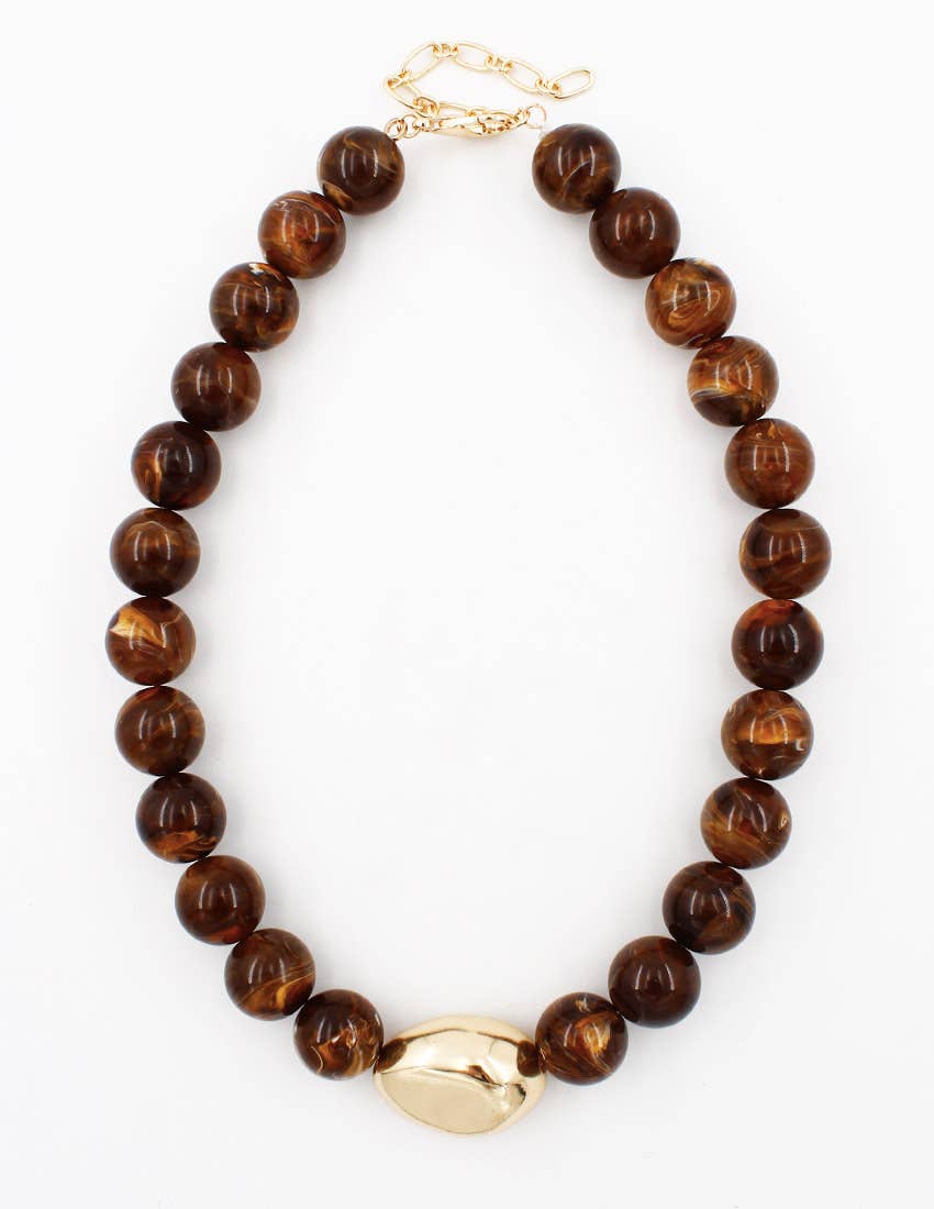N25431 Gold Eye Accent Beaded Statement Necklace