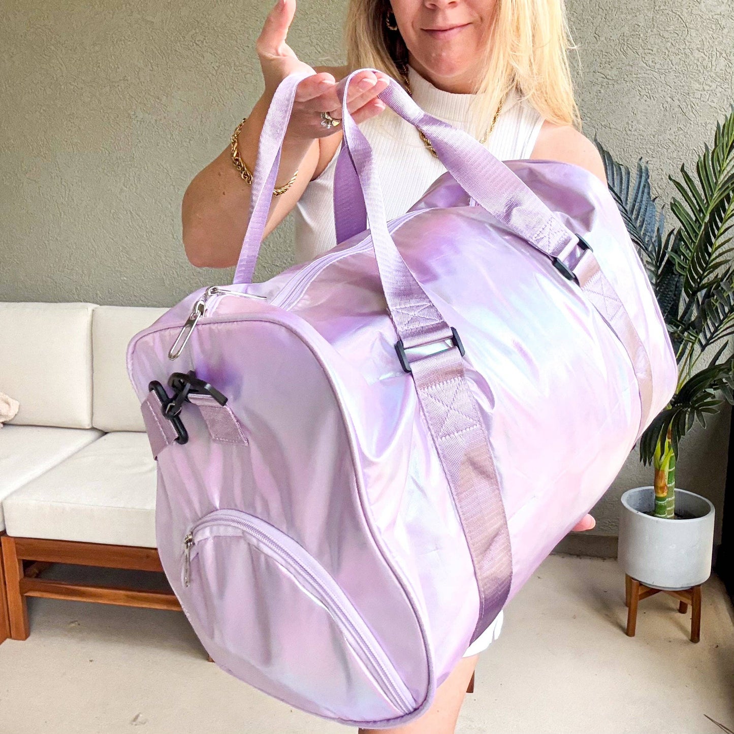 Irridescent Water Resistant Gym Bag with Shoe Compartment
