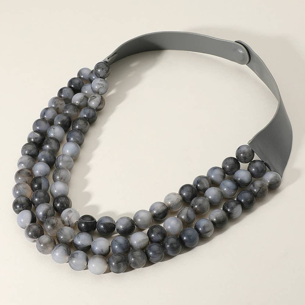 Chunky Bead Triple Layered Faux Leather Magnetic Necklace