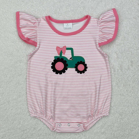 Baby Infant Girls Pink Tractor Bow Rompers