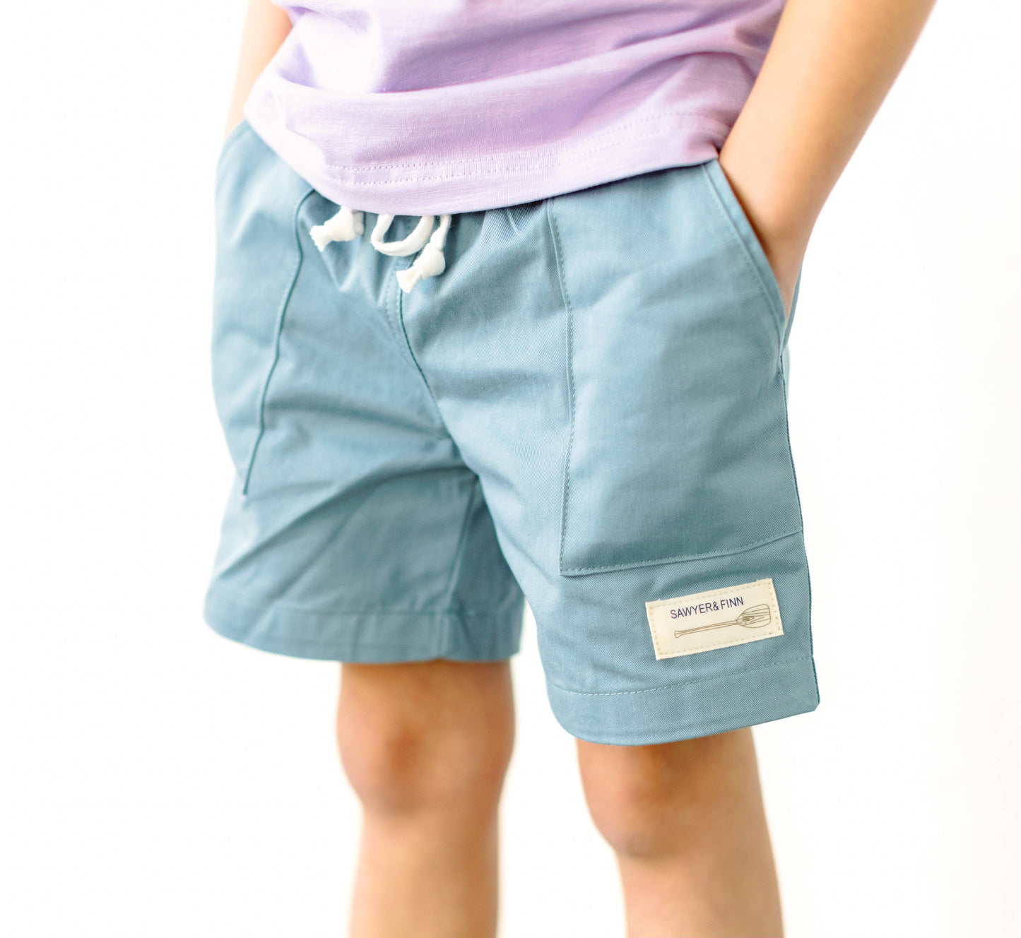 Boys Teal Shorts with pockets, functional drawstring
