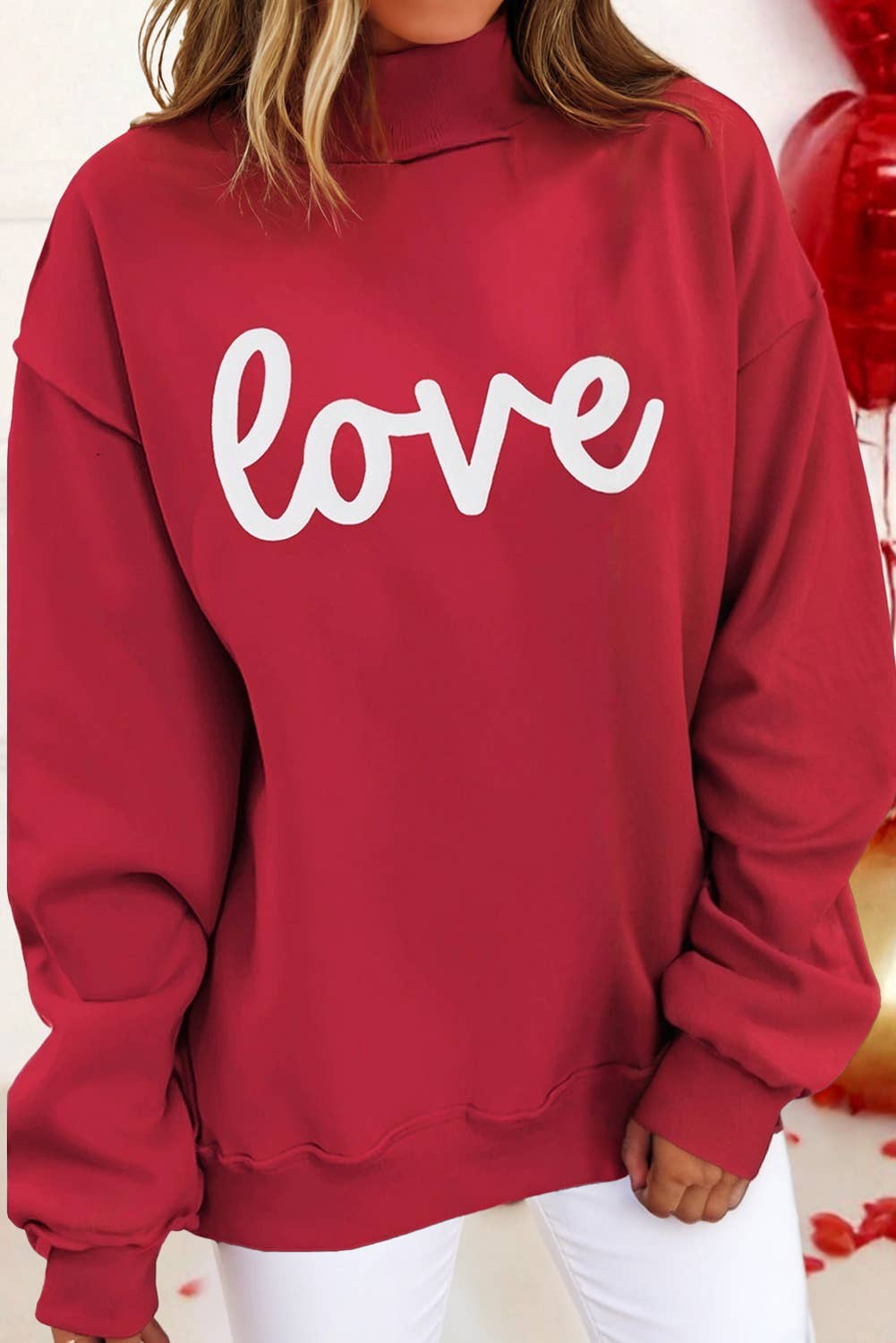 Reversible Valentine Drop Shoulder Mock Neck Sweatshirt