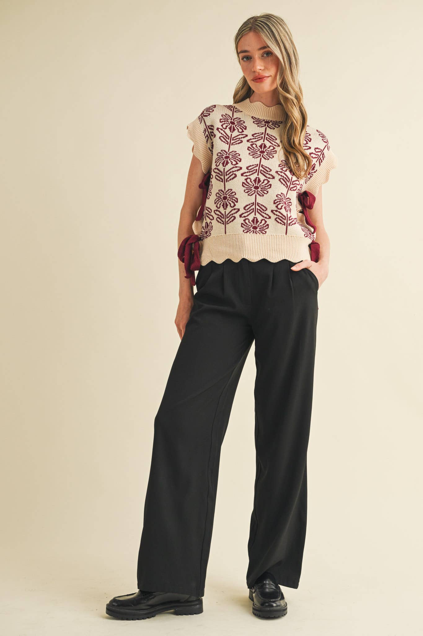 MOCK NECK FLORAL SWEATER VEST MSW10743