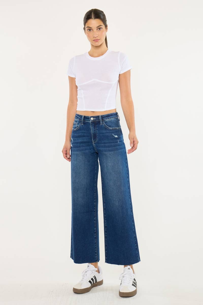 OPEN PACK CRATER HIGH RISE CROP WIDE LEG JEANS-KC20108D