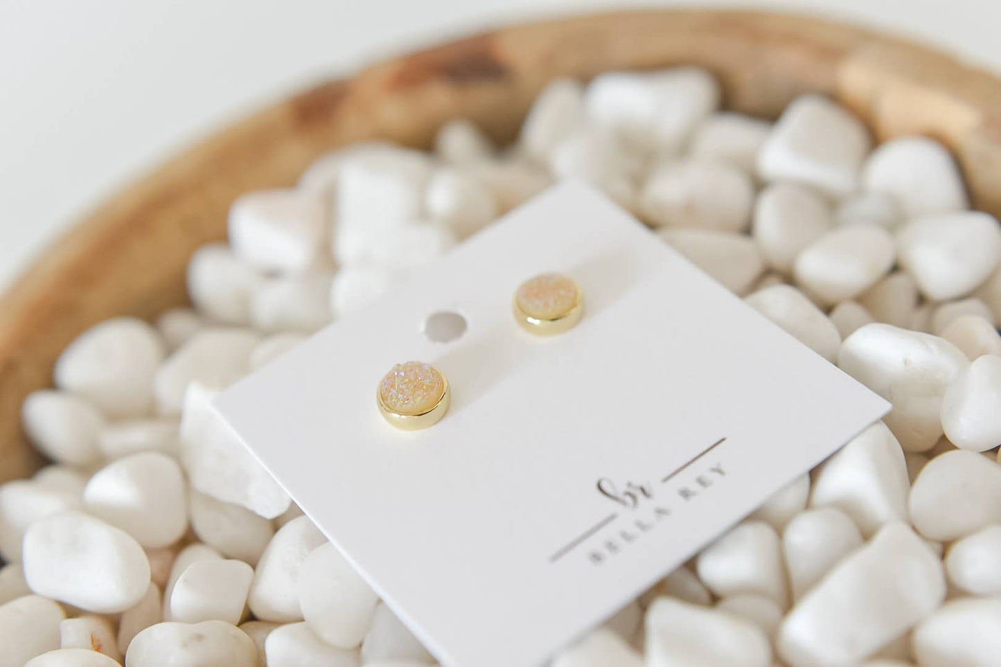 Druzy studs | golden plated brass | light weight | cream