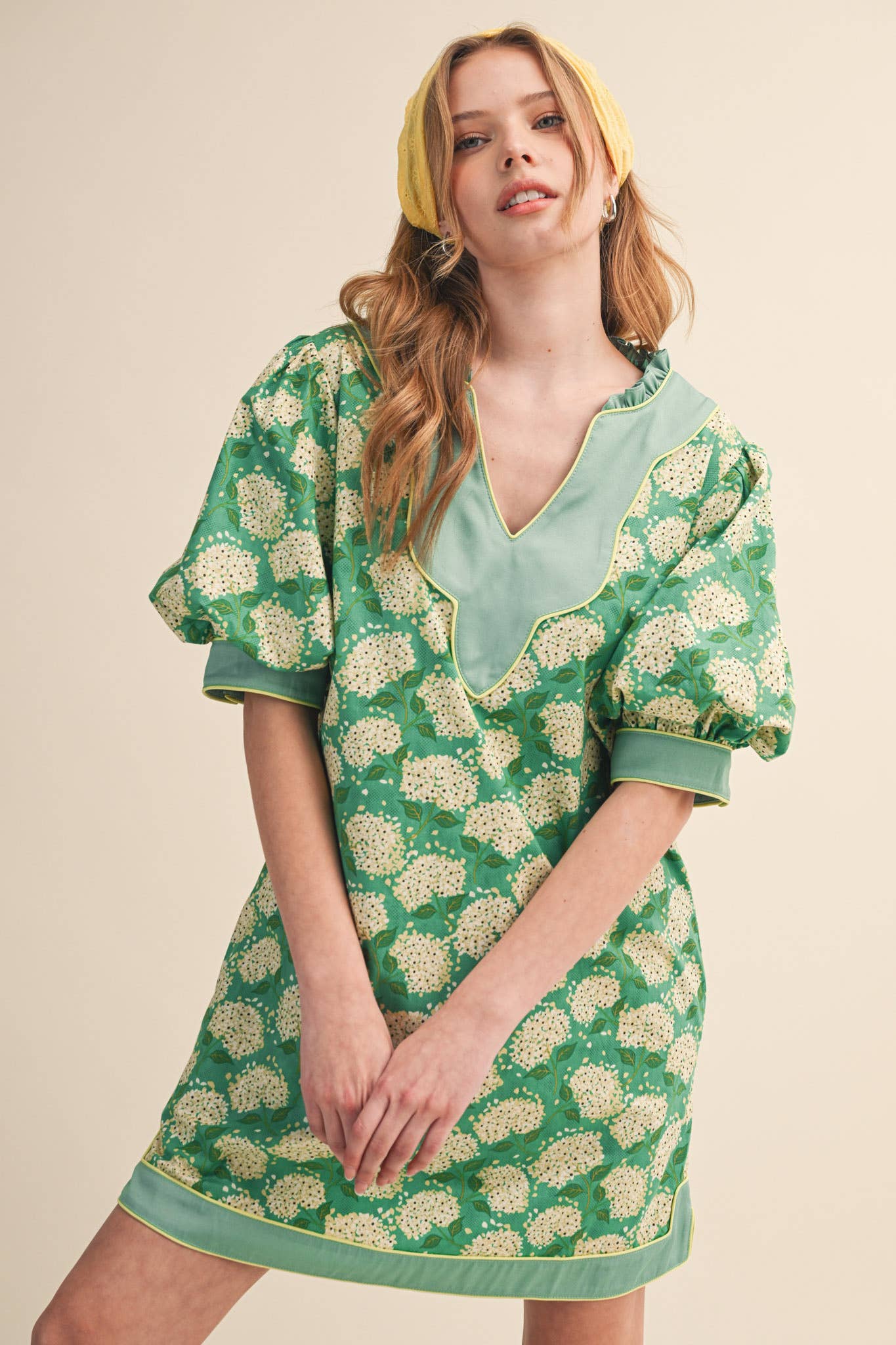 FLORAL PRINT PUFF SLEEVE A-LINE MINI DRESS MDR4855