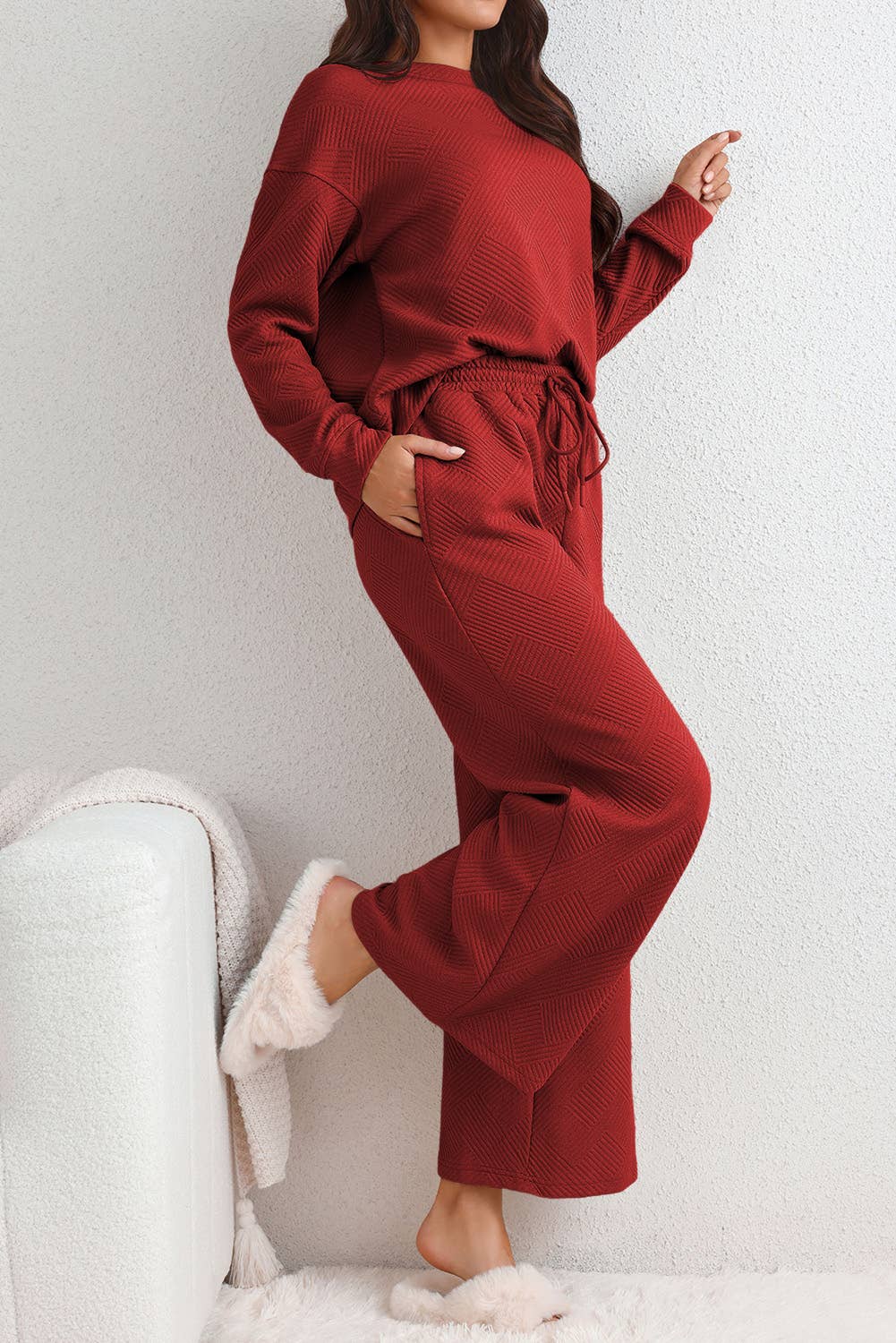 Multicolor Ultra Loose Textured 2pcs Slouchy Outfit (S-XL)