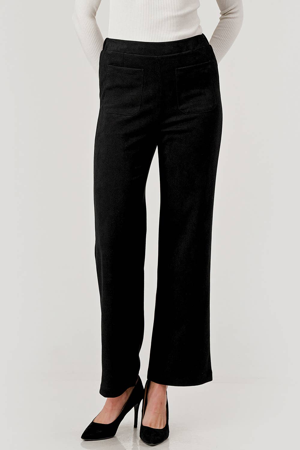 Mbp 1004 Suede Feel Pull on Front Pocket Stretch Pants Black