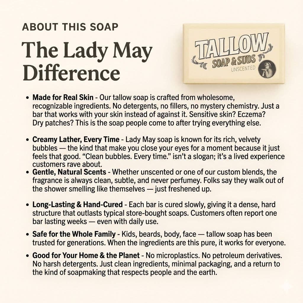 All-Natural Tallow Soap - Lavender Mint & Unscented Bar Soap with Grass-Fed Beef Tallow