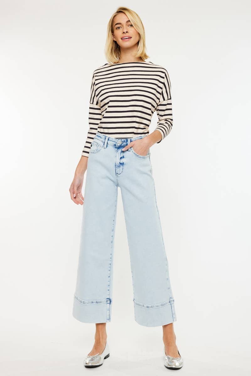 OPEN PACK HIGH RISE CROPPED WIDE LEG JEANS-KC20085L
