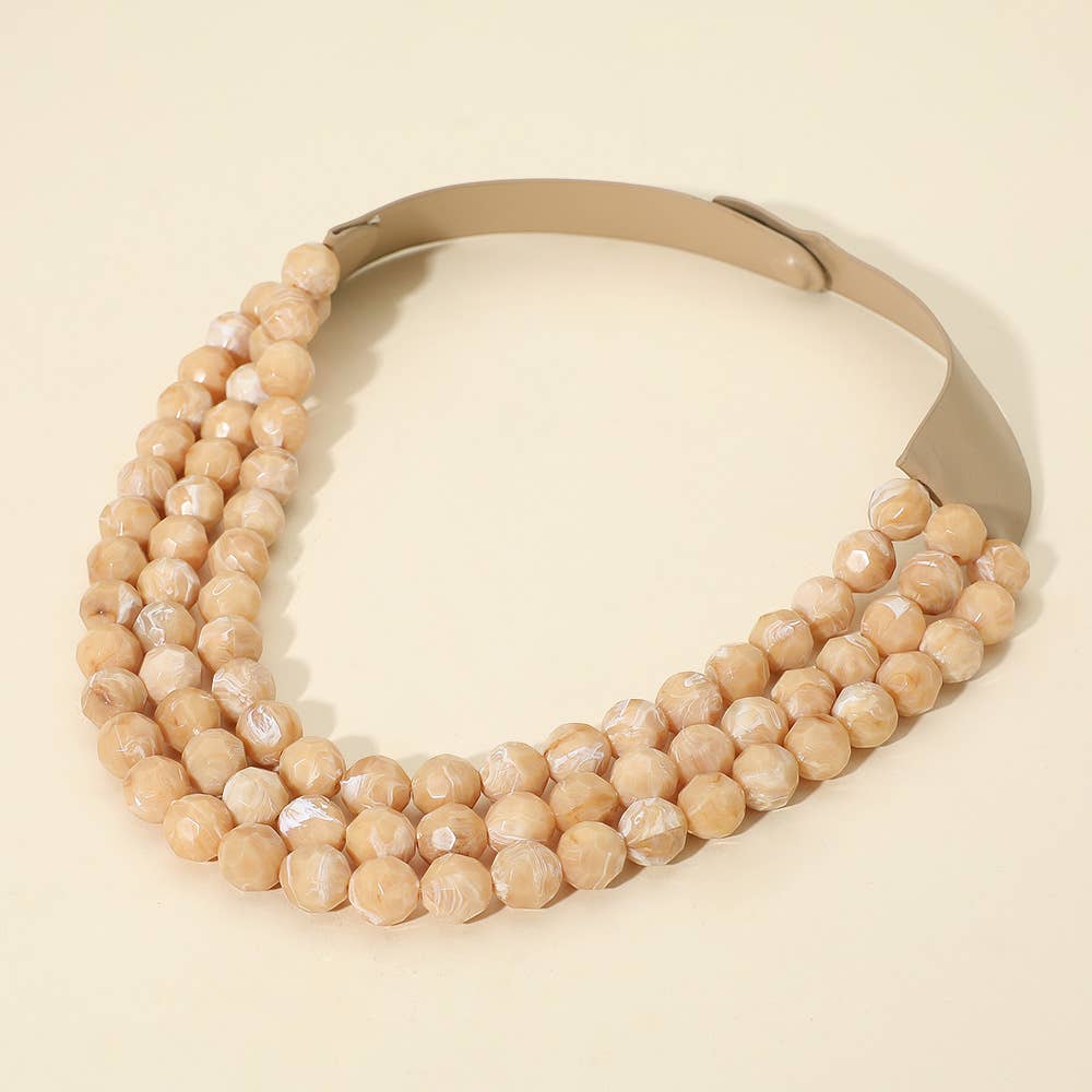 Chunky Bead Triple Layered Faux Leather Magnetic Necklace