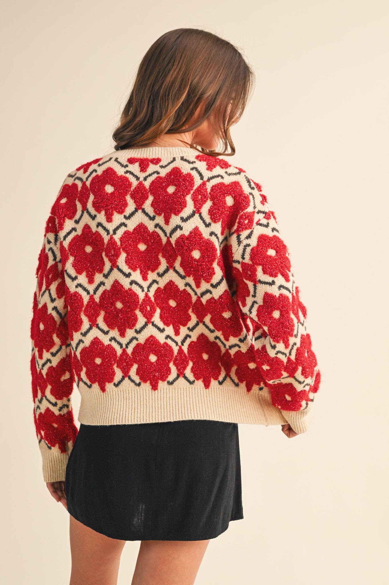 FUZZY TEXTURE FLORAL SWEATER MSW11198