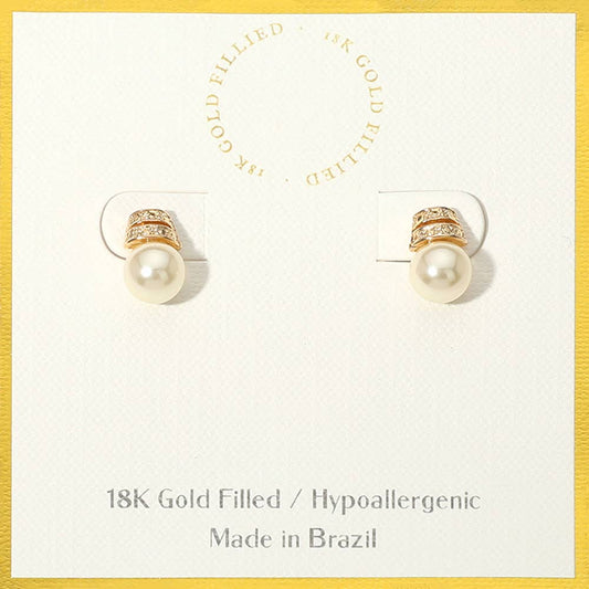 18K Gold Filled Hypoallergenic Pearl Stud Earrings