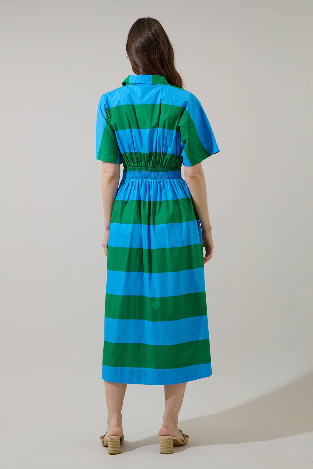 Valdy Striped Wilderra Pleated Midi Dress