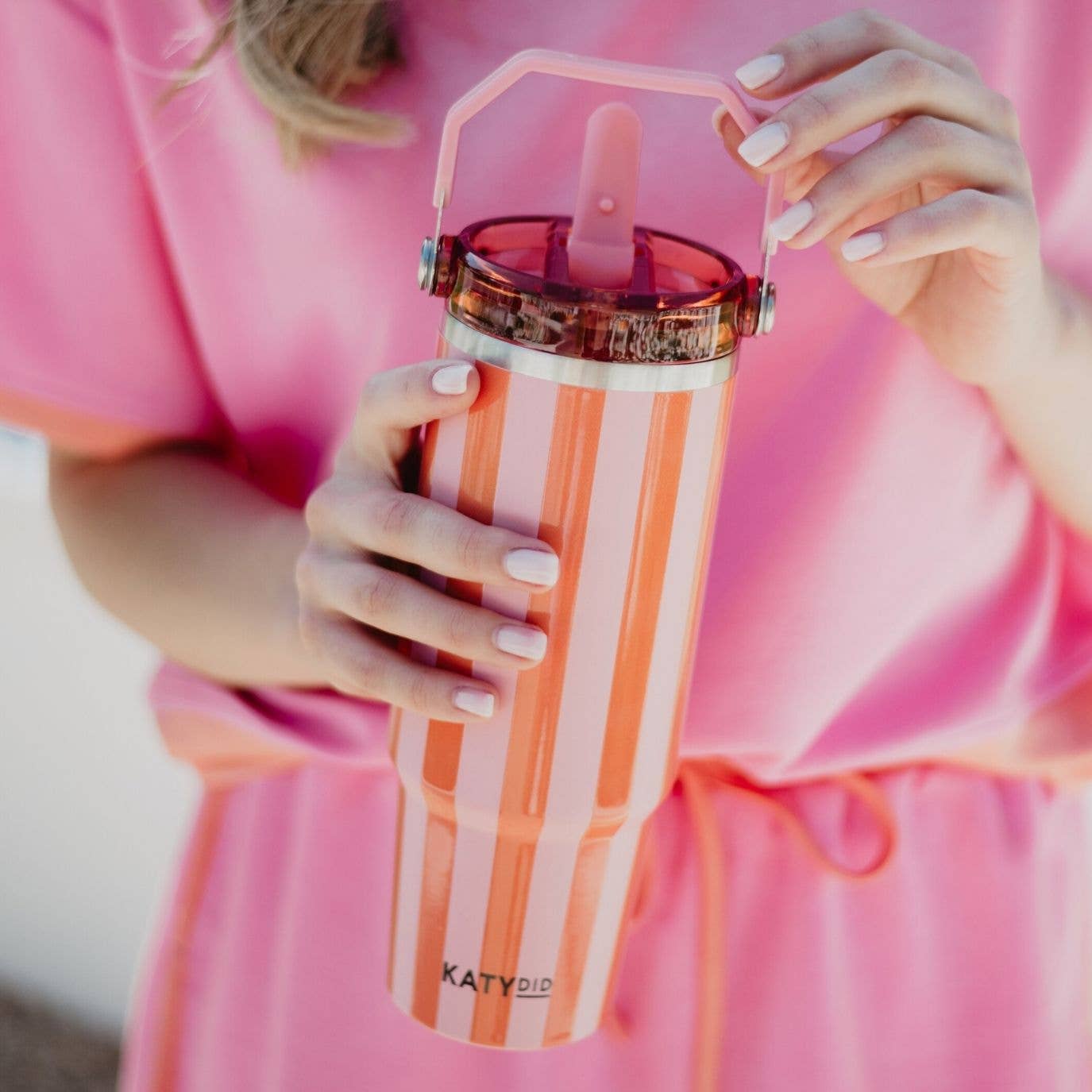 Pink and Orange Striped 30 Oz Cabana Tumbler