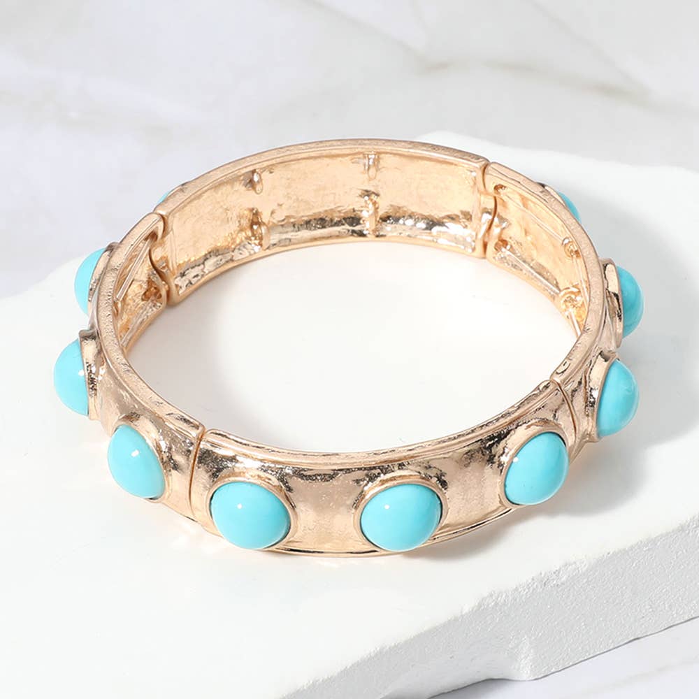 Bead Pearl Embellished Hammered Metal Stretch Bracelet