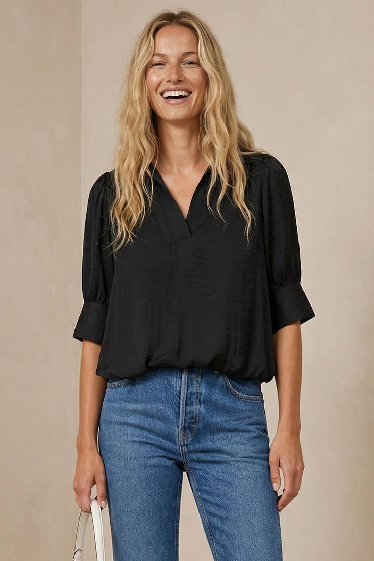 Half Sleeve Hi-lo Bubble Hem Blouse