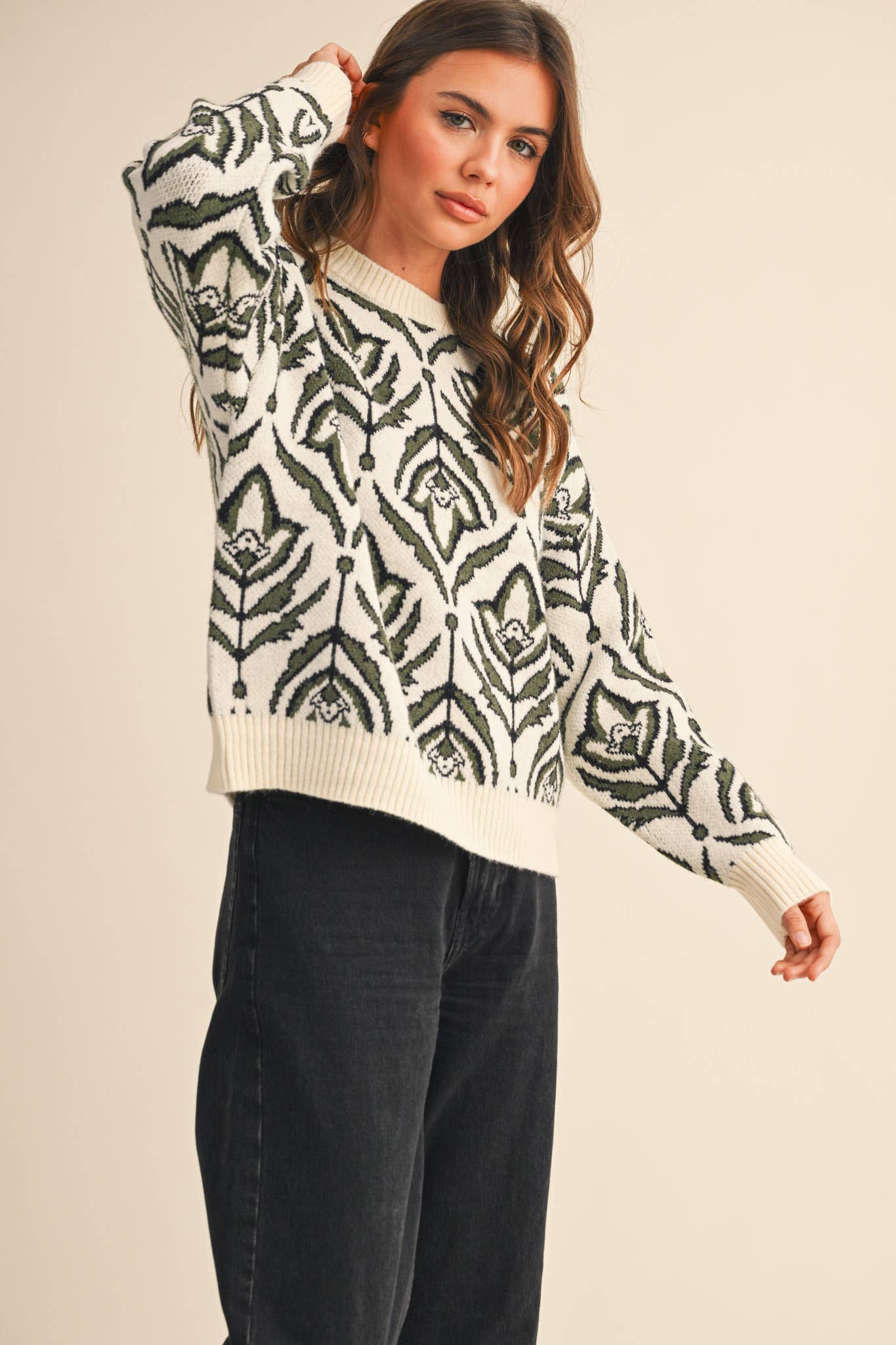 FLORAL PATTERN KNIT SWEATER MSW11095