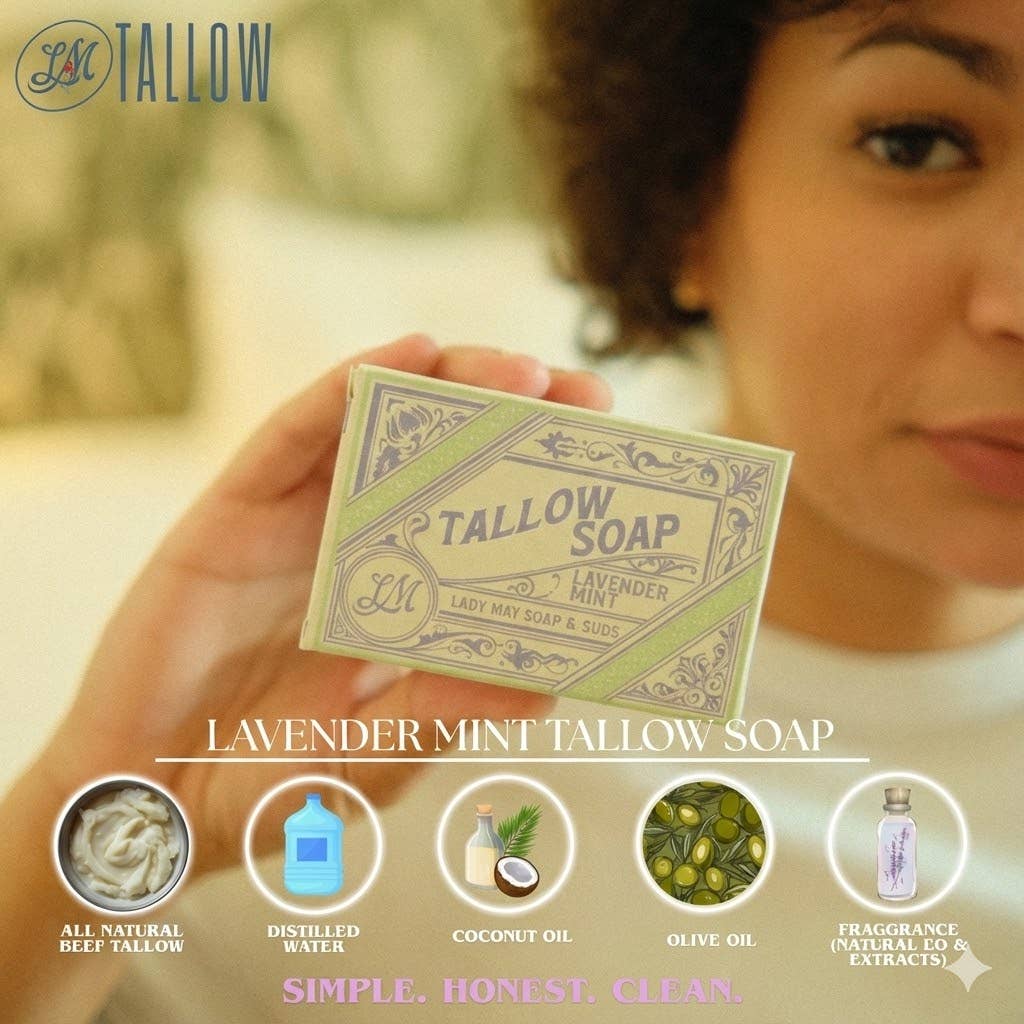 All-Natural Tallow Soap - Lavender Mint & Unscented Bar Soap with Grass-Fed Beef Tallow