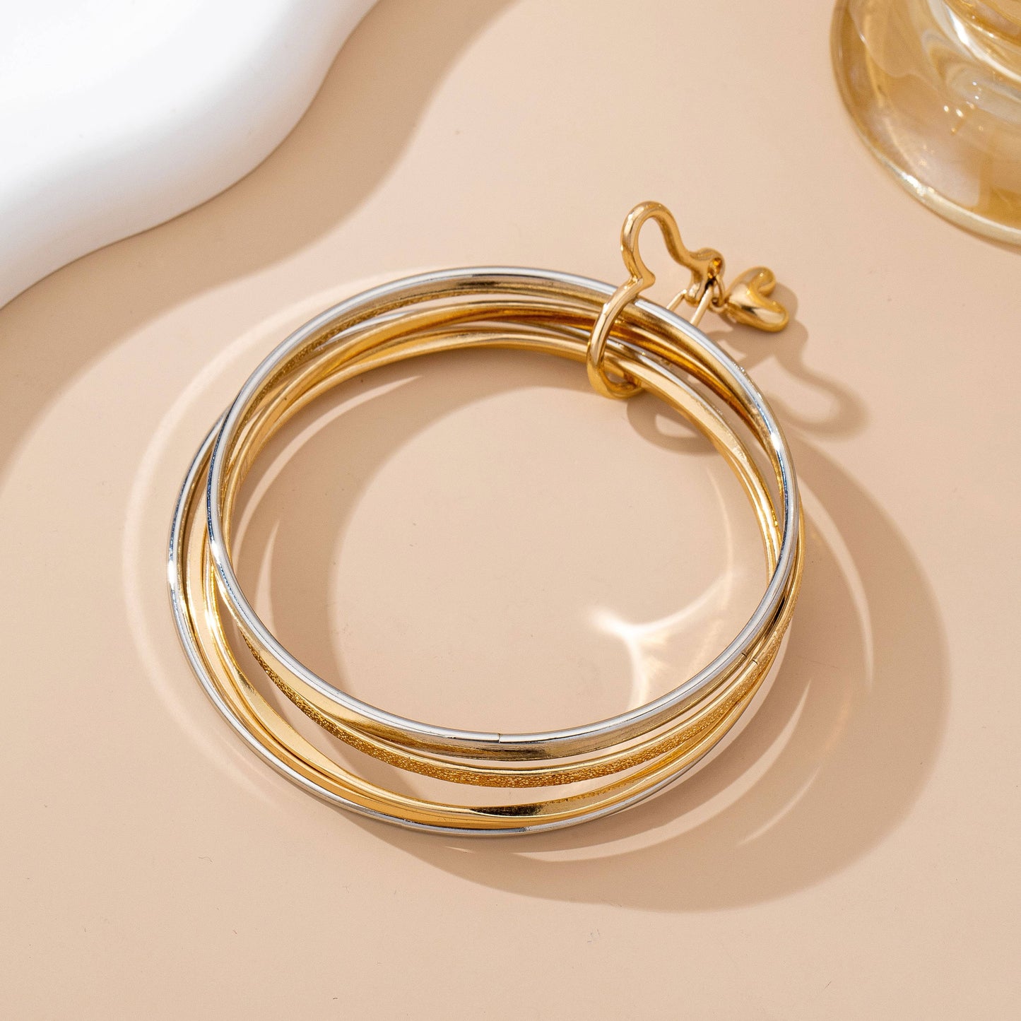 Gold Silver Heart Linked Multi Bangle Set Bracelet | 80B1591