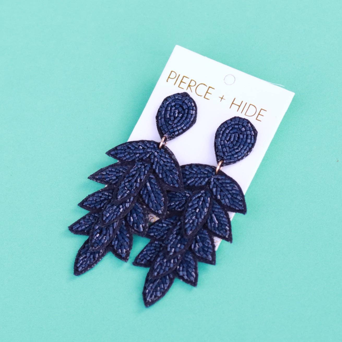 Custom Navy Tiered Leaf Earrings | Leaf Drop