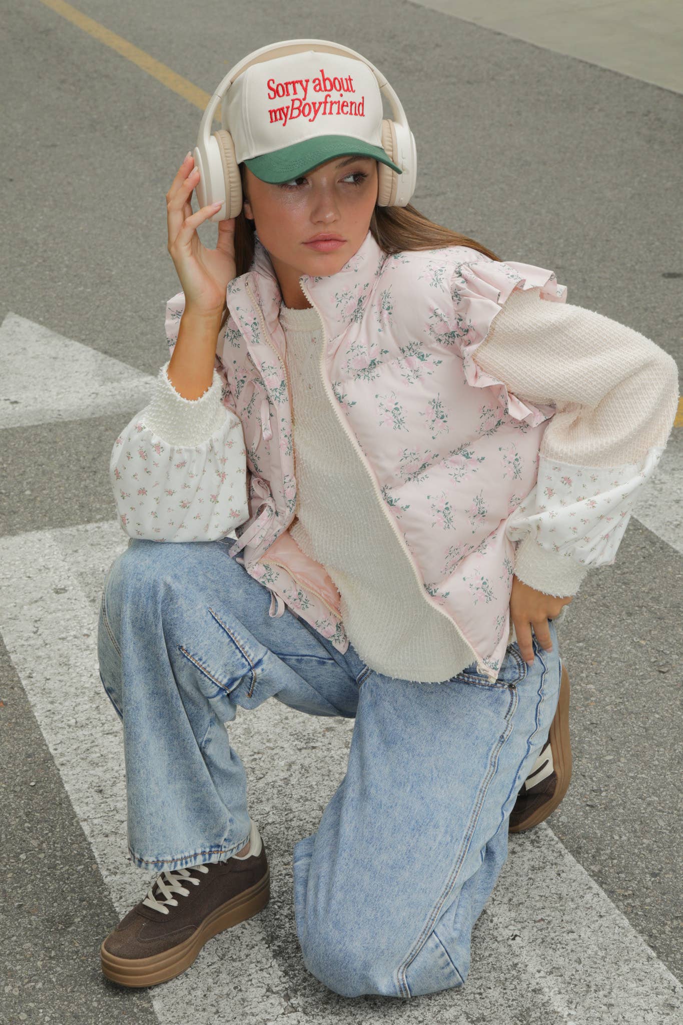 NJ90385-Front Bow Ruffle Sleeve Puffer Vest