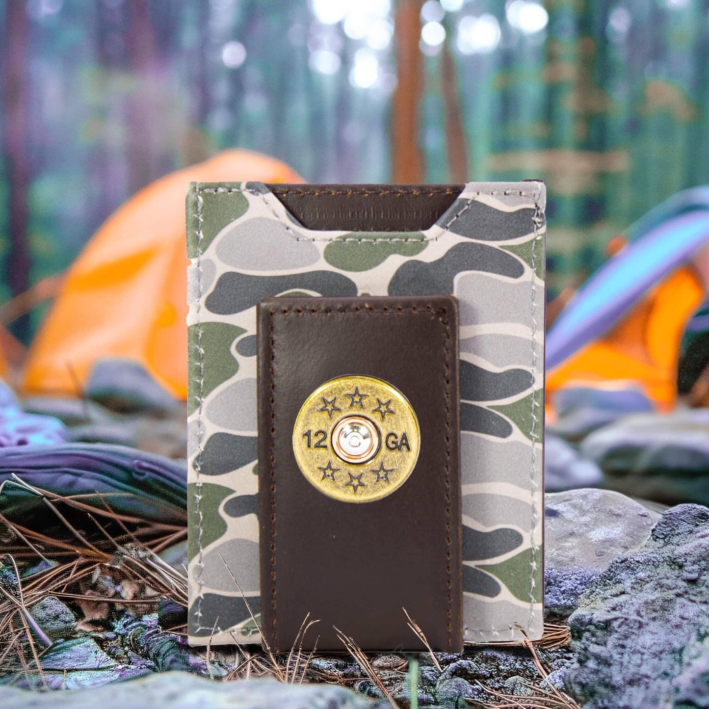Shotshell Men's Magnetic Front Pocket Old School Camo Leather Wallet.