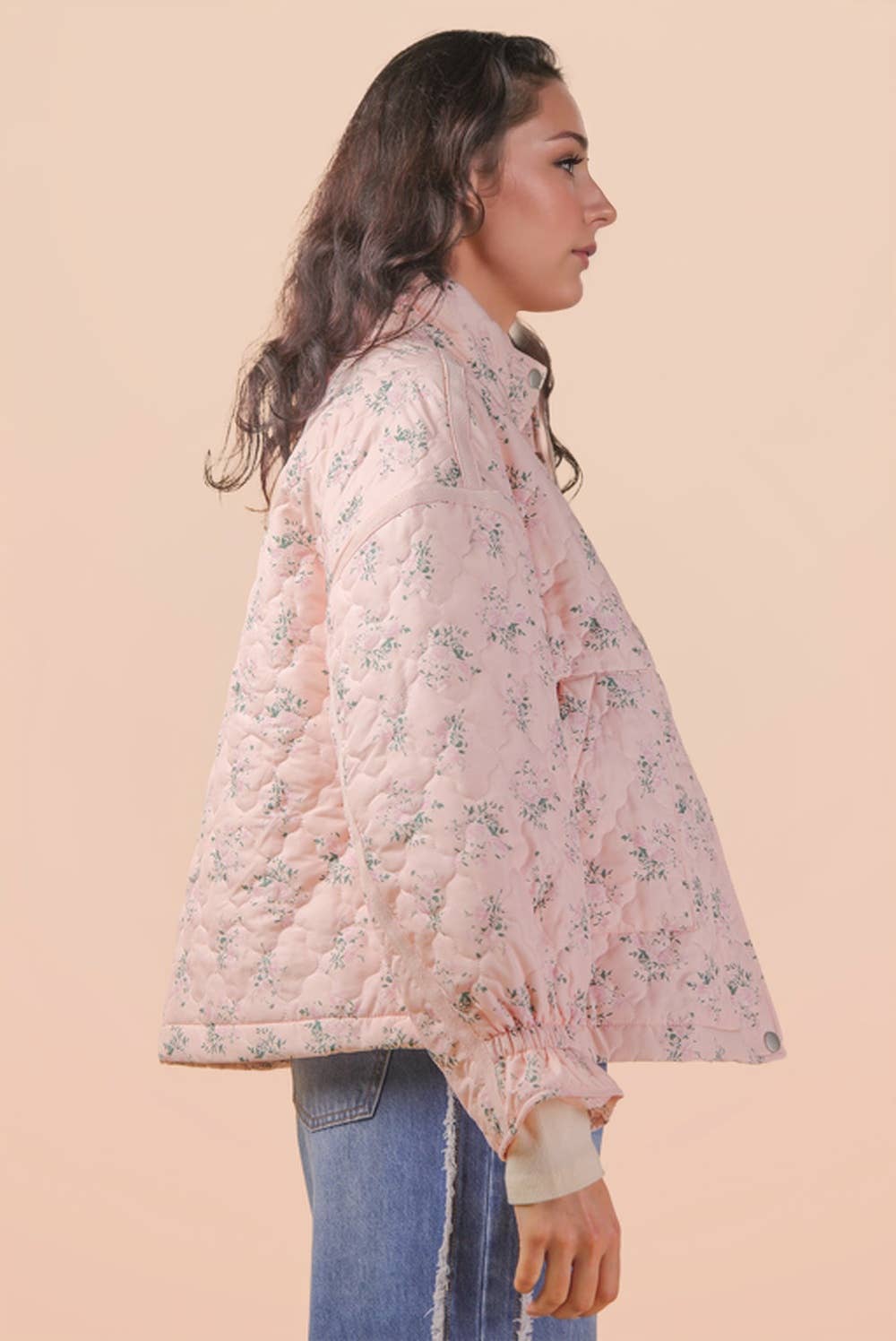 NJ90431-Floral Print Quilted Oversized Casual Jacket